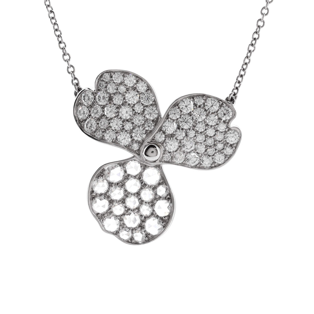 Paper Flowers Pendant Necklace Platinum with Pave Diamonds Large