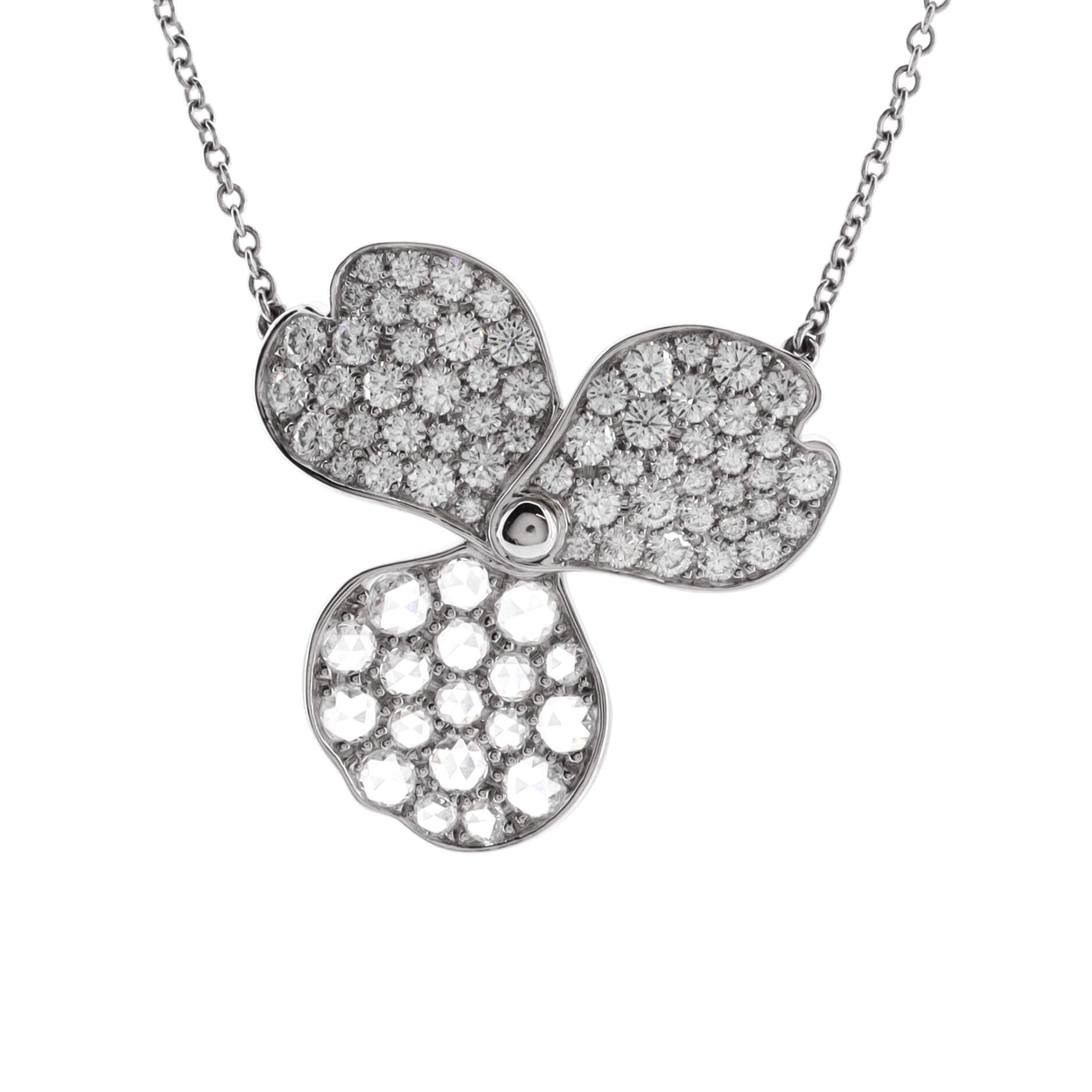 Paper Flowers Pendant Necklace Platinum with Pave Diamonds Large