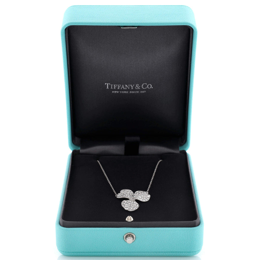 Paper Flowers Pendant Necklace Platinum with Pave Diamonds Large