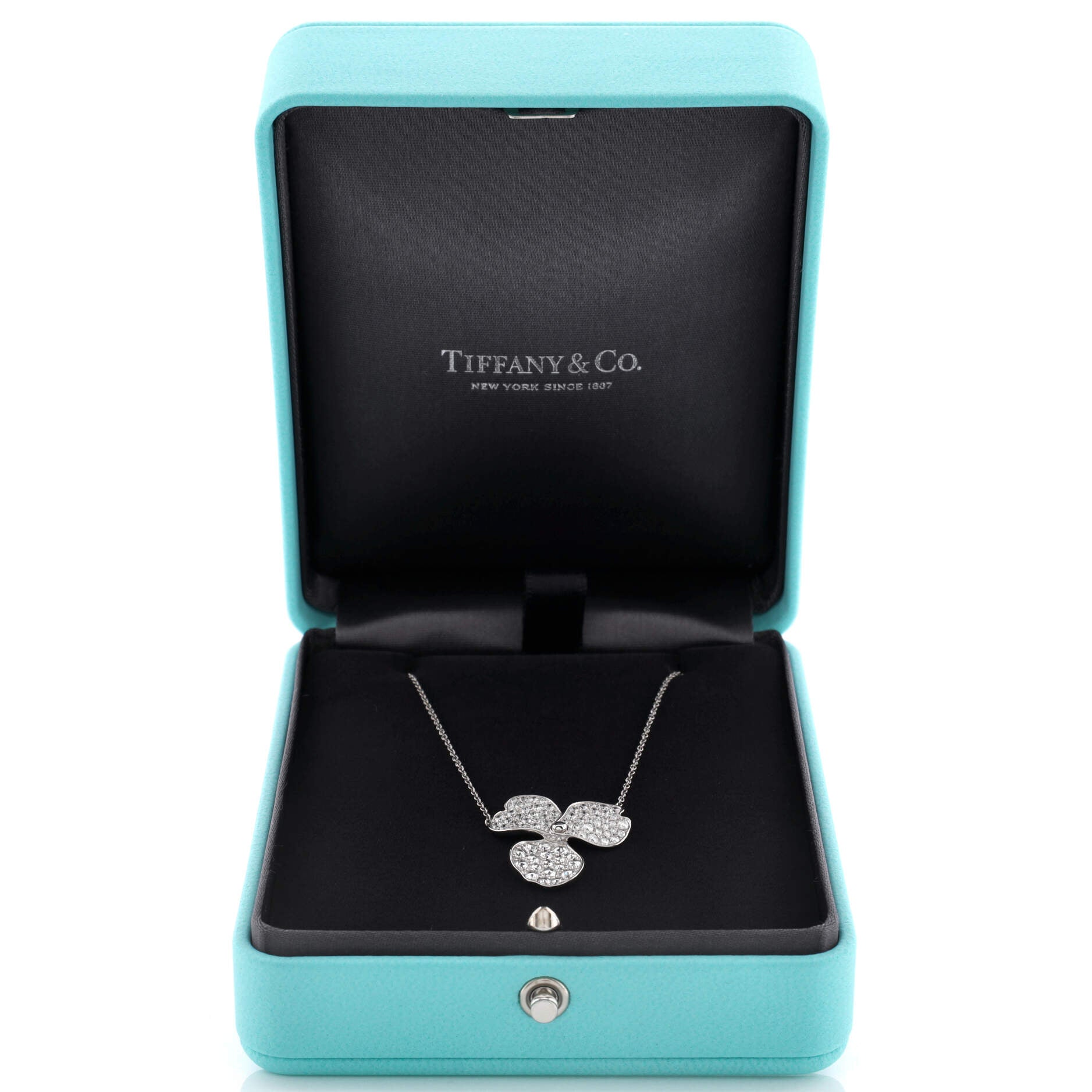 Paper Flowers Pendant Necklace Platinum with Pave Diamonds Large