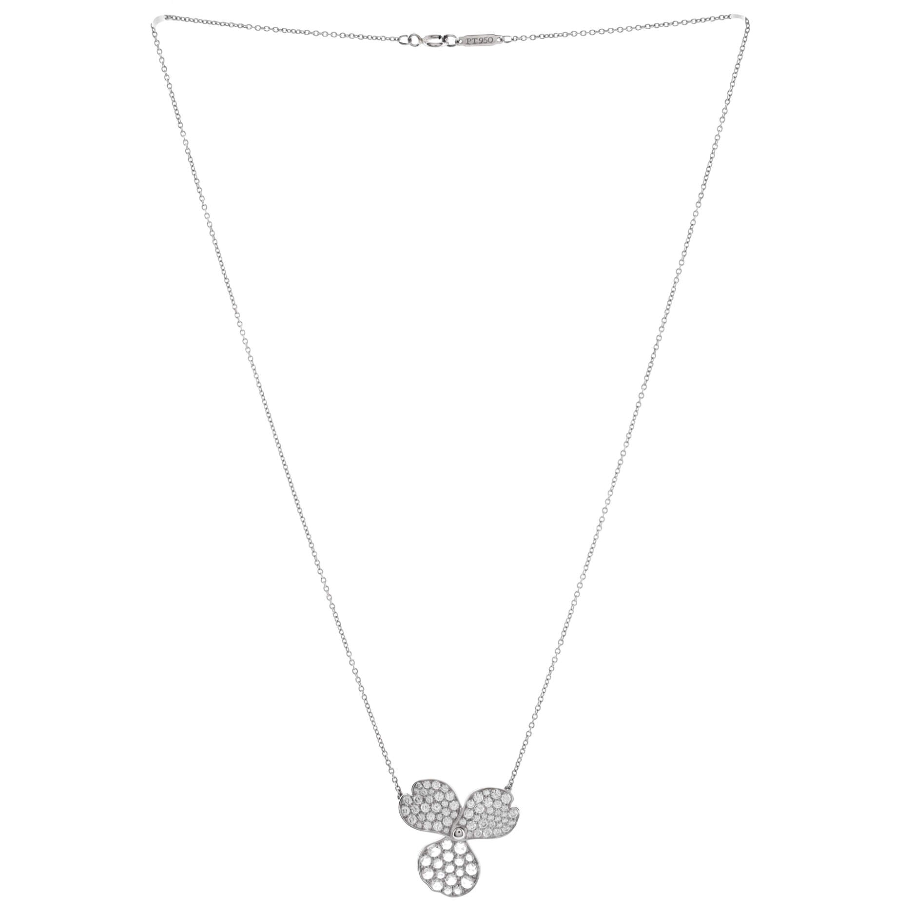 Paper Flowers Pendant Necklace Platinum with Pave Diamonds Large