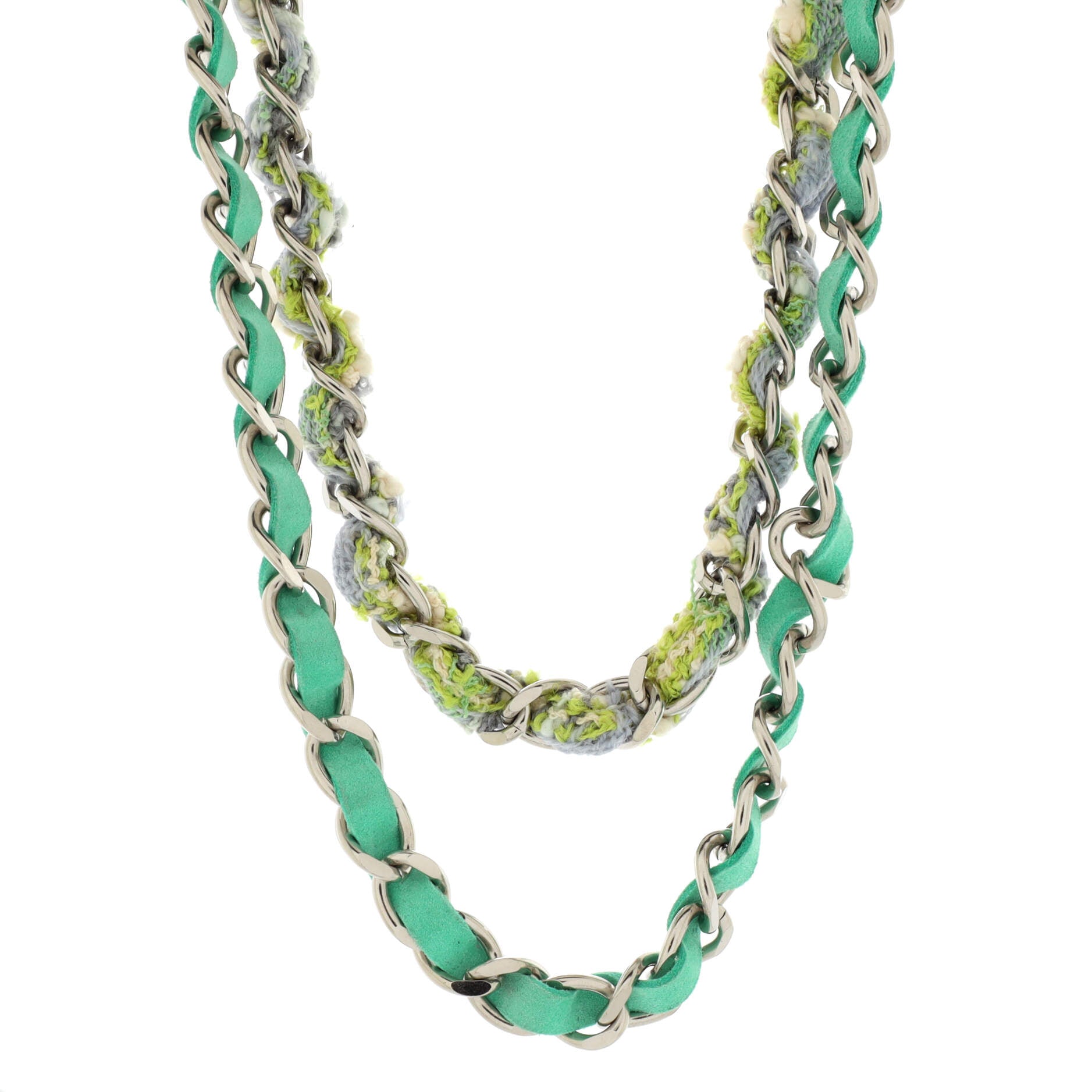 Clover Multistrand Chain Necklace Metal with Suede and Tweed