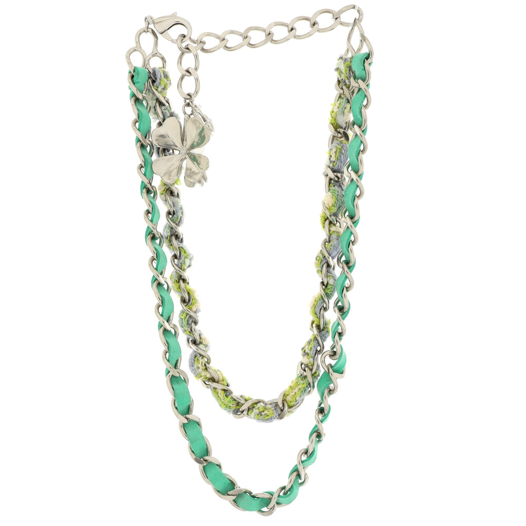 Clover Multistrand Chain Necklace Metal with Suede and Tweed