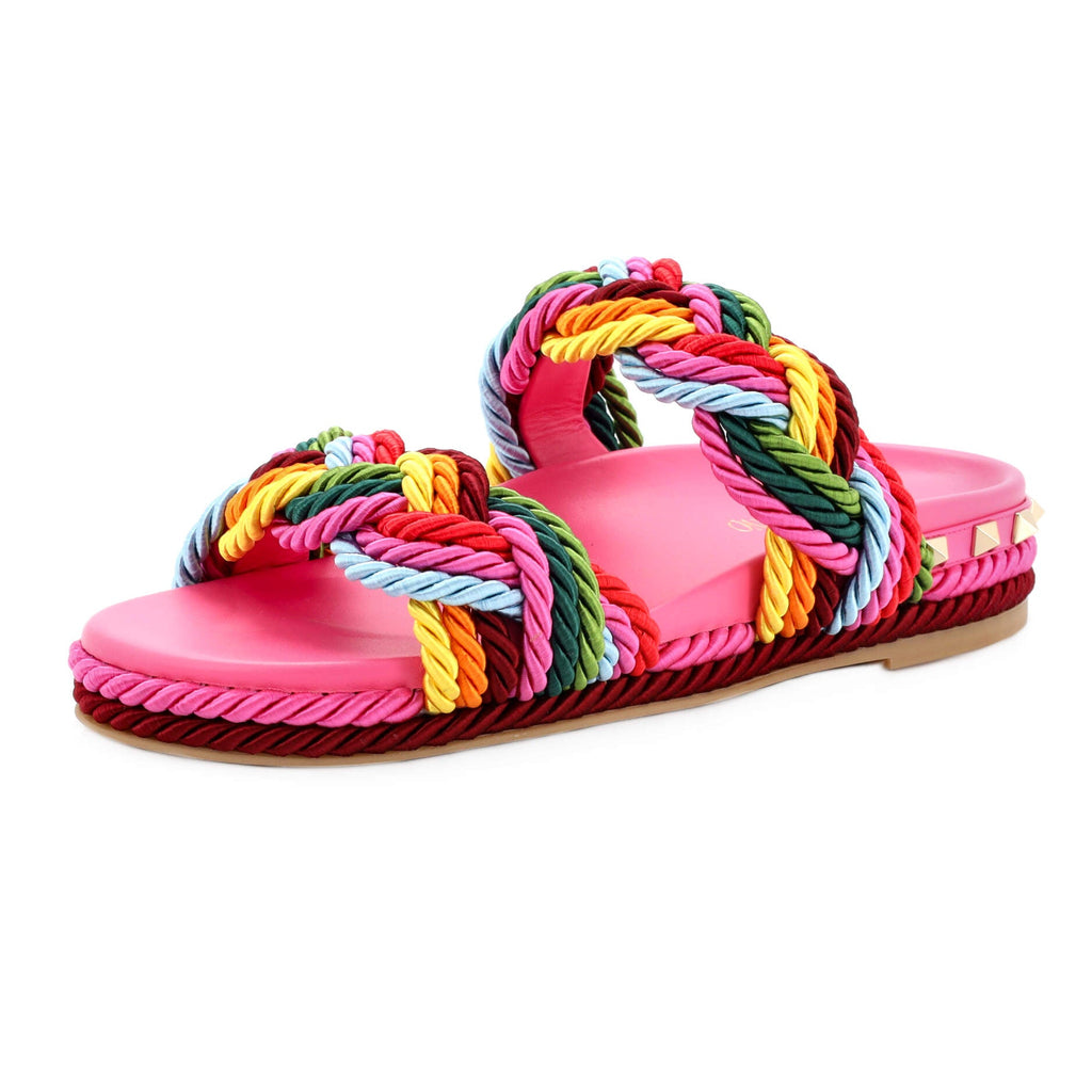 Women's Rockstud Slide Sandals Rope with Leather