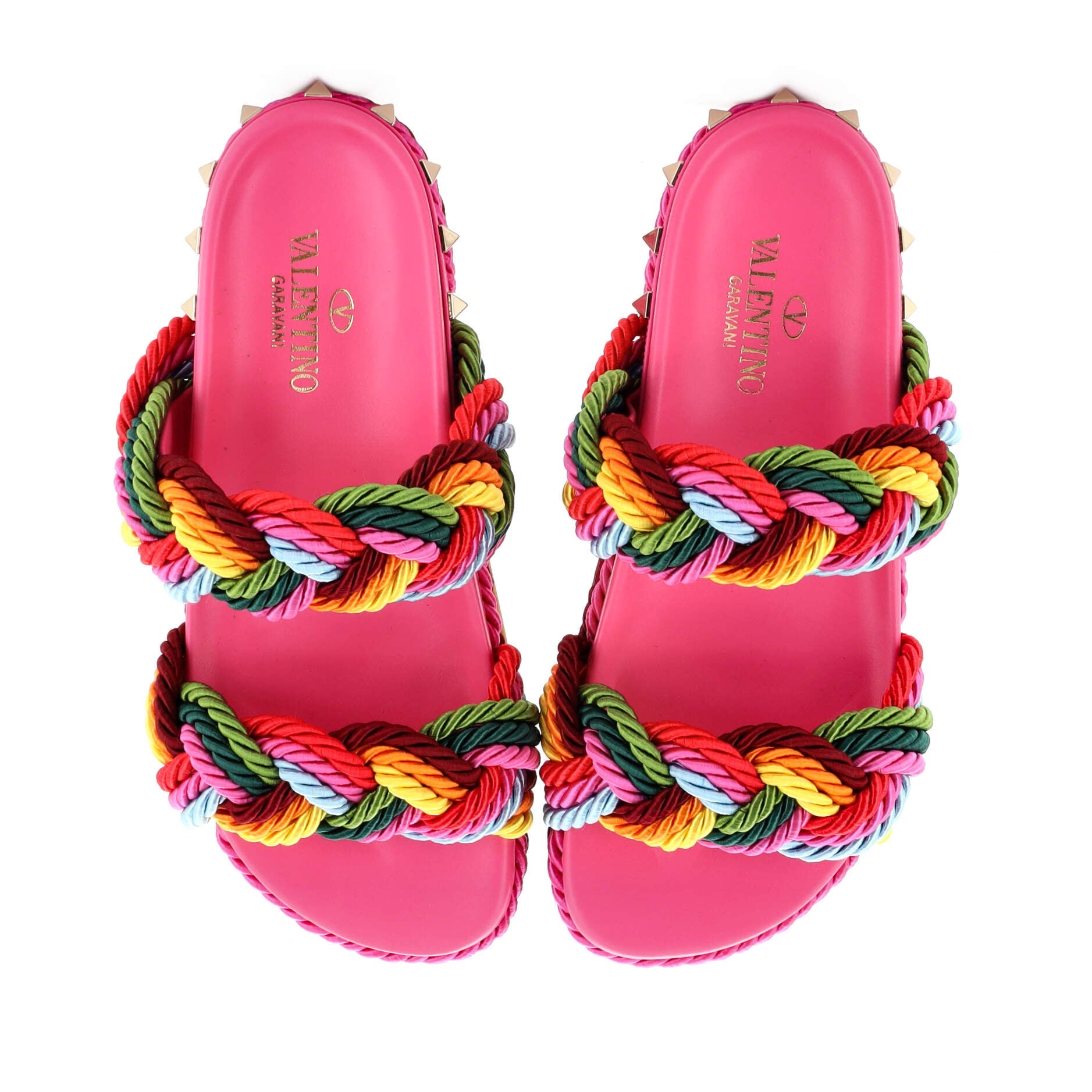 Women's Rockstud Slide Sandals Rope with Leather