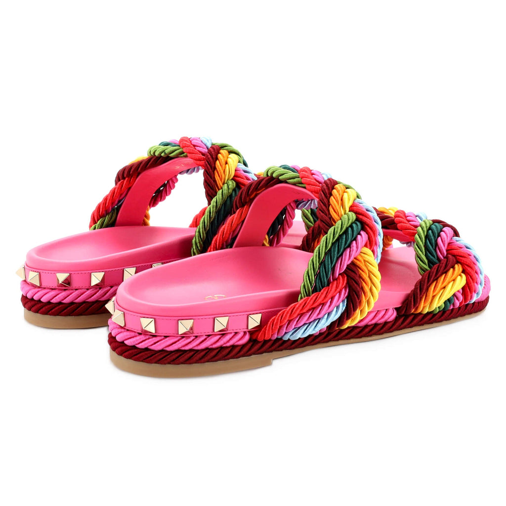 Women's Rockstud Slide Sandals Rope with Leather