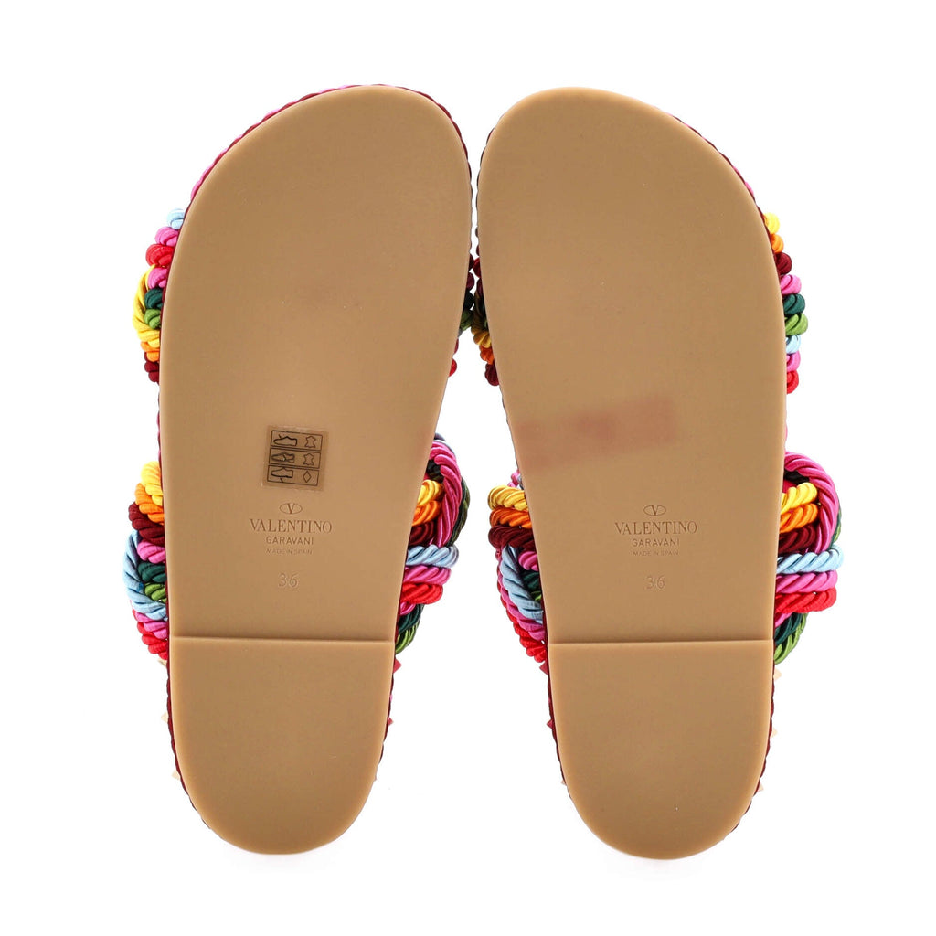 Women's Rockstud Slide Sandals Rope with Leather