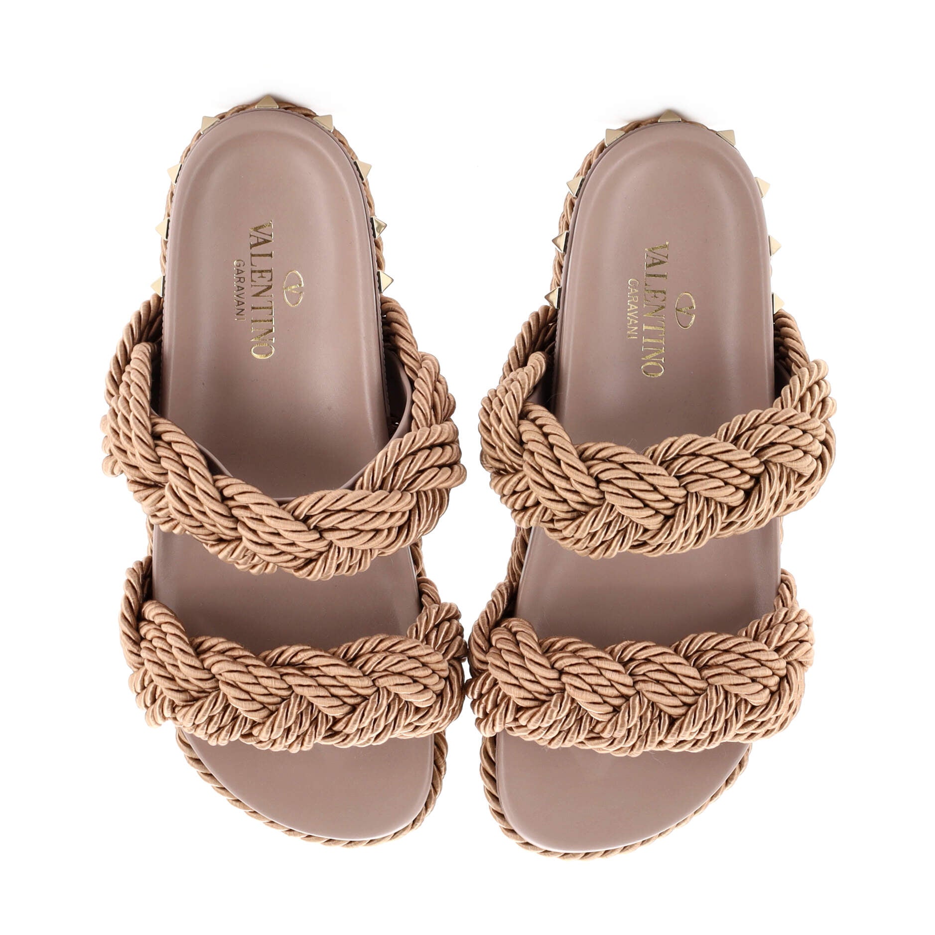 Women's Rockstud Slide Sandals Rope with Leather