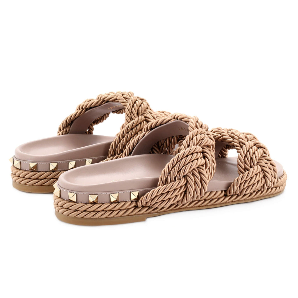 Women's Rockstud Slide Sandals Rope with Leather
