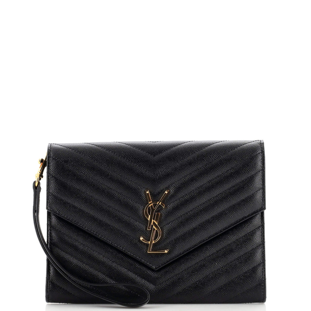 Classic Monogram Envelope Wristlet Clutch Matelasse Chevron Leather
