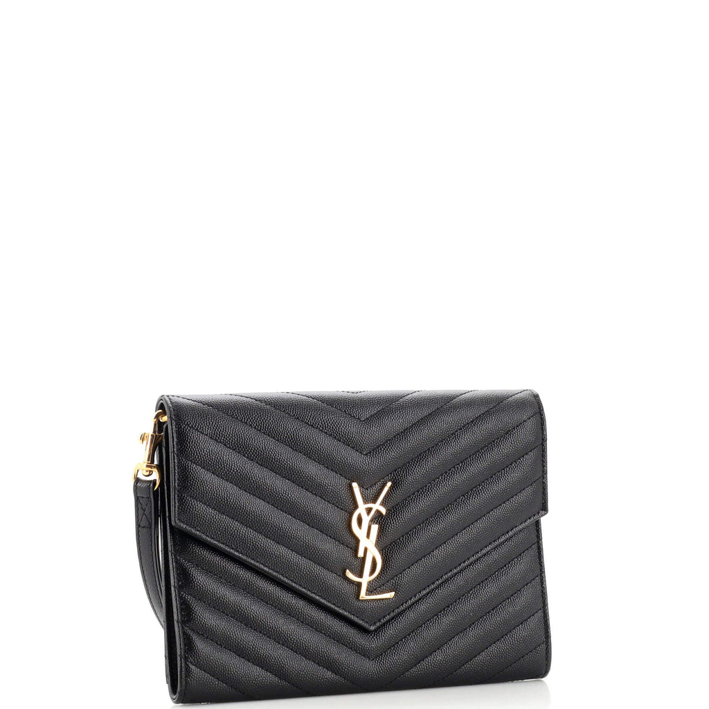 Classic Monogram Envelope Wristlet Clutch Matelasse Chevron Leather
