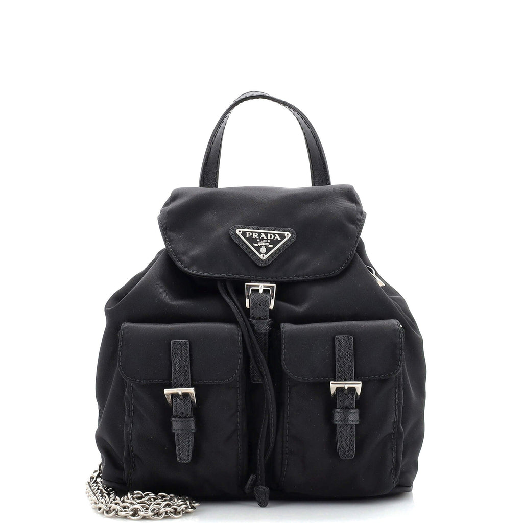 Double Pocket Backpack Chain Shoulder Bag Re-Nylon Mini