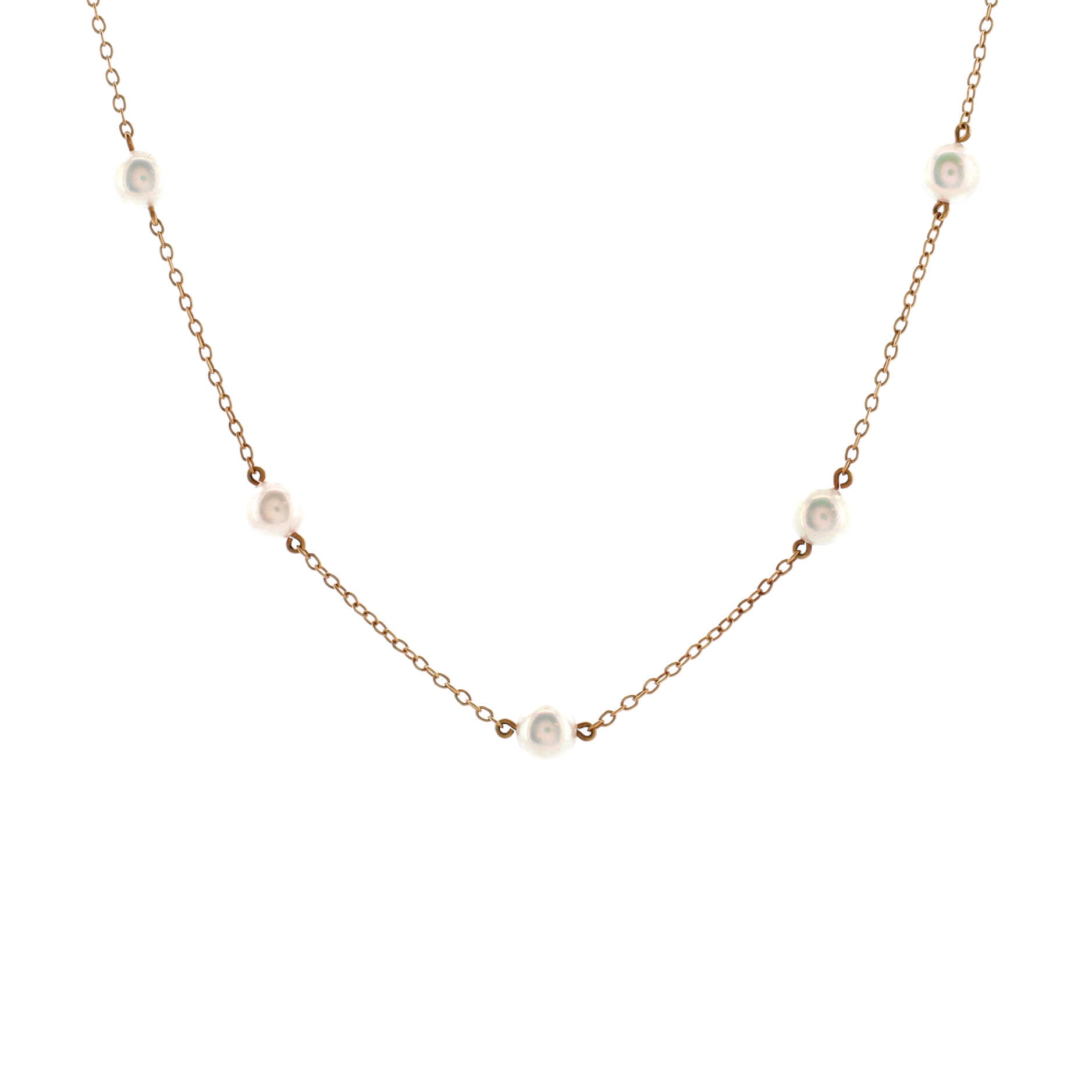 Pearl Station Necklace 18K Yellow Gold with Cultured Pearls