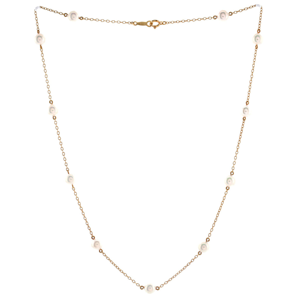 Pearl Station Necklace 18K Yellow Gold with Cultured Pearls
