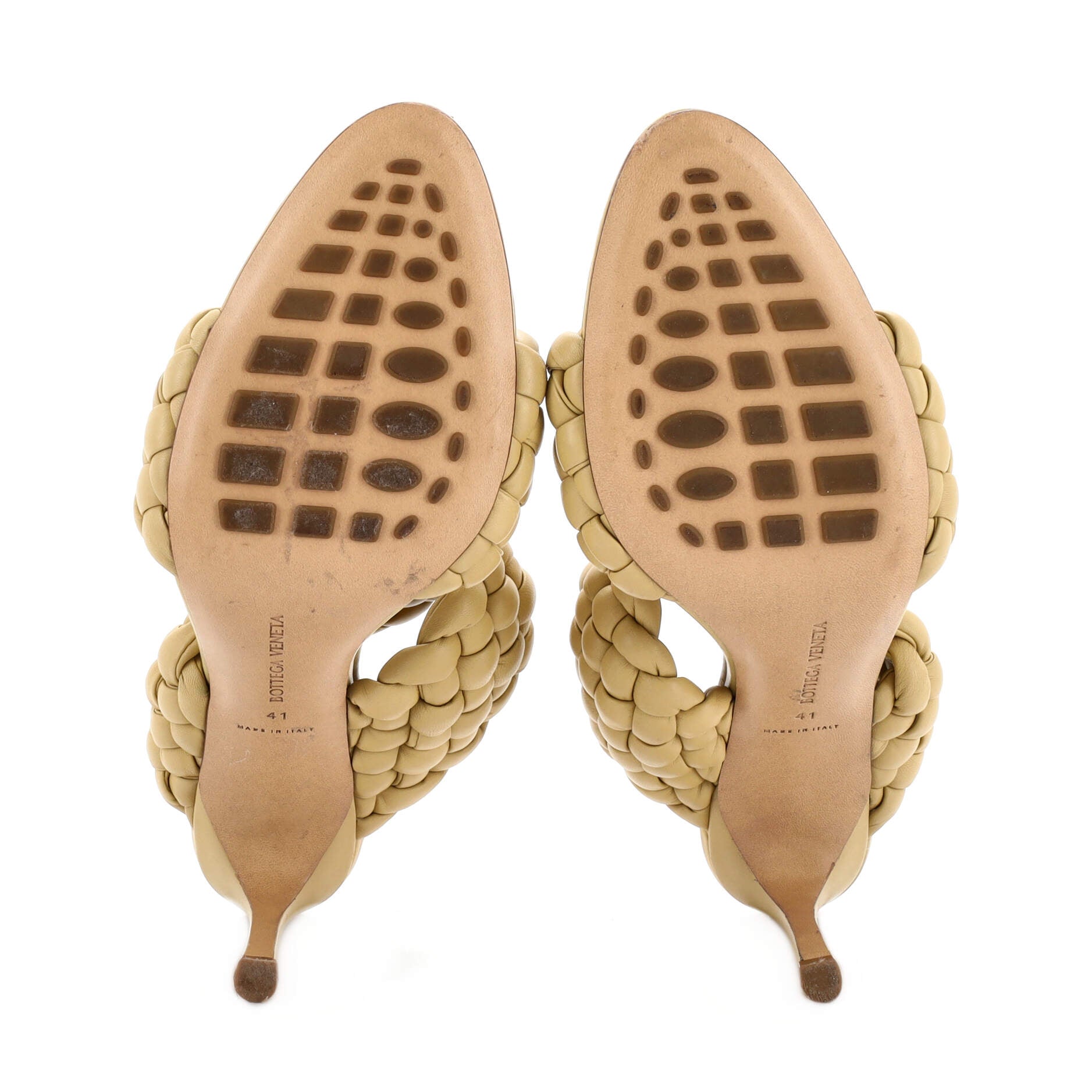 Women's Curve Twisted Heeled Sandals Padded Intrecciato Leather
