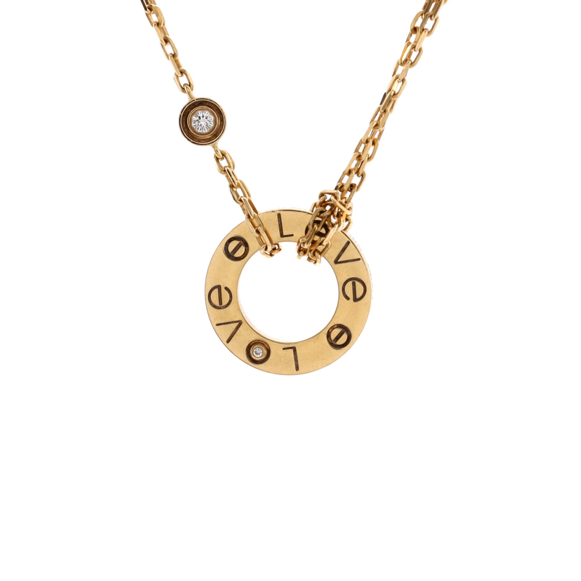 2 Diamonds Love Pendant Necklace 18K Yellow Gold and Diamonds