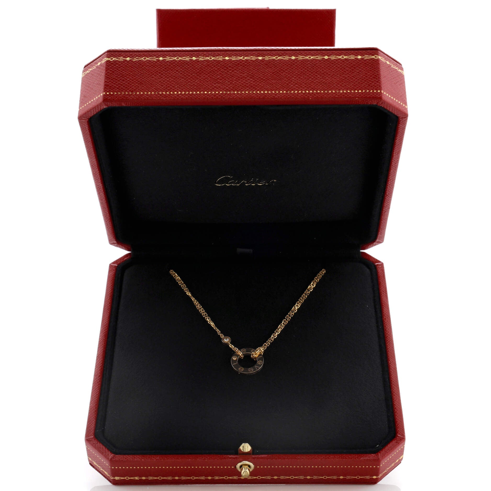 2 Diamonds Love Pendant Necklace 18K Yellow Gold and Diamonds
