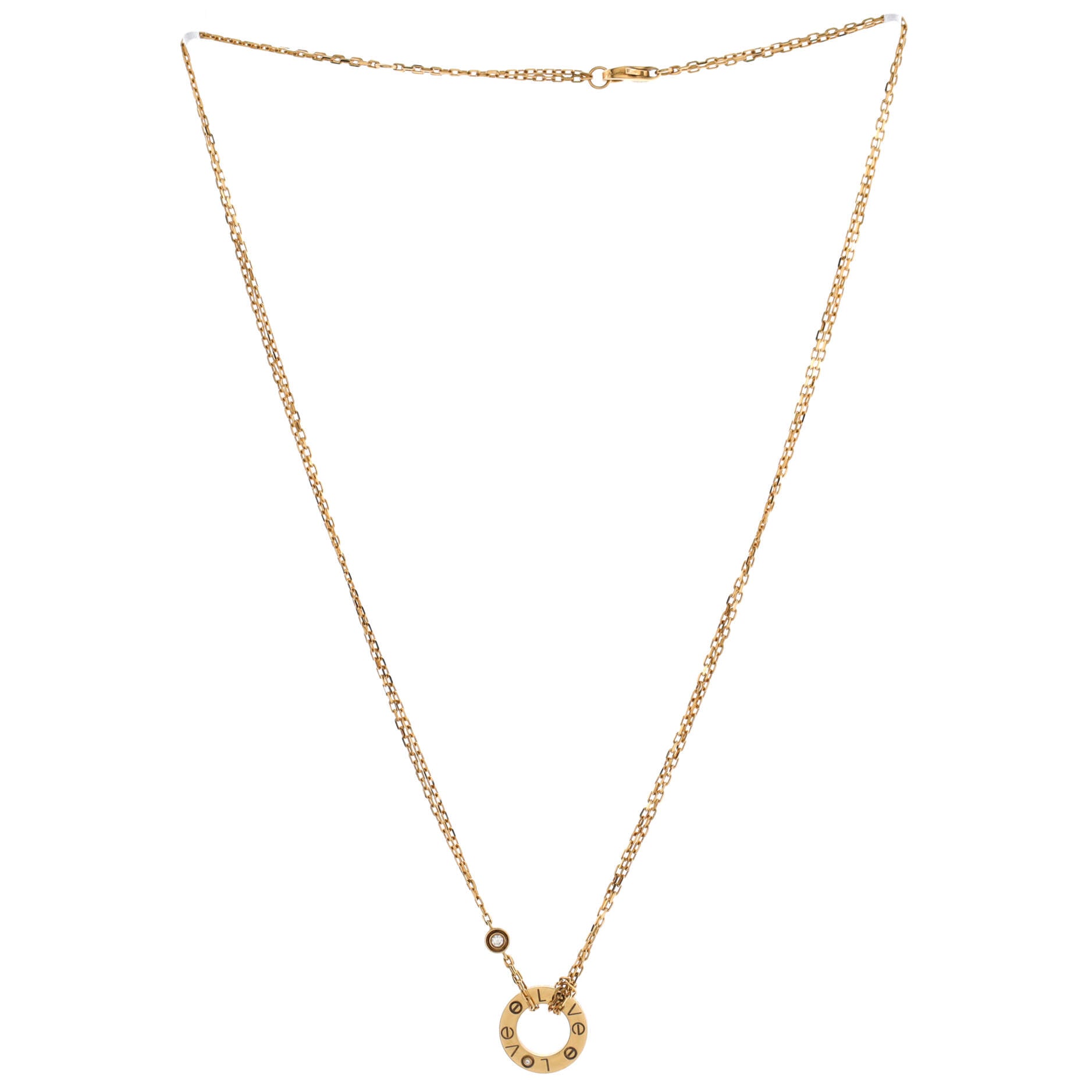 2 Diamonds Love Pendant Necklace 18K Yellow Gold and Diamonds