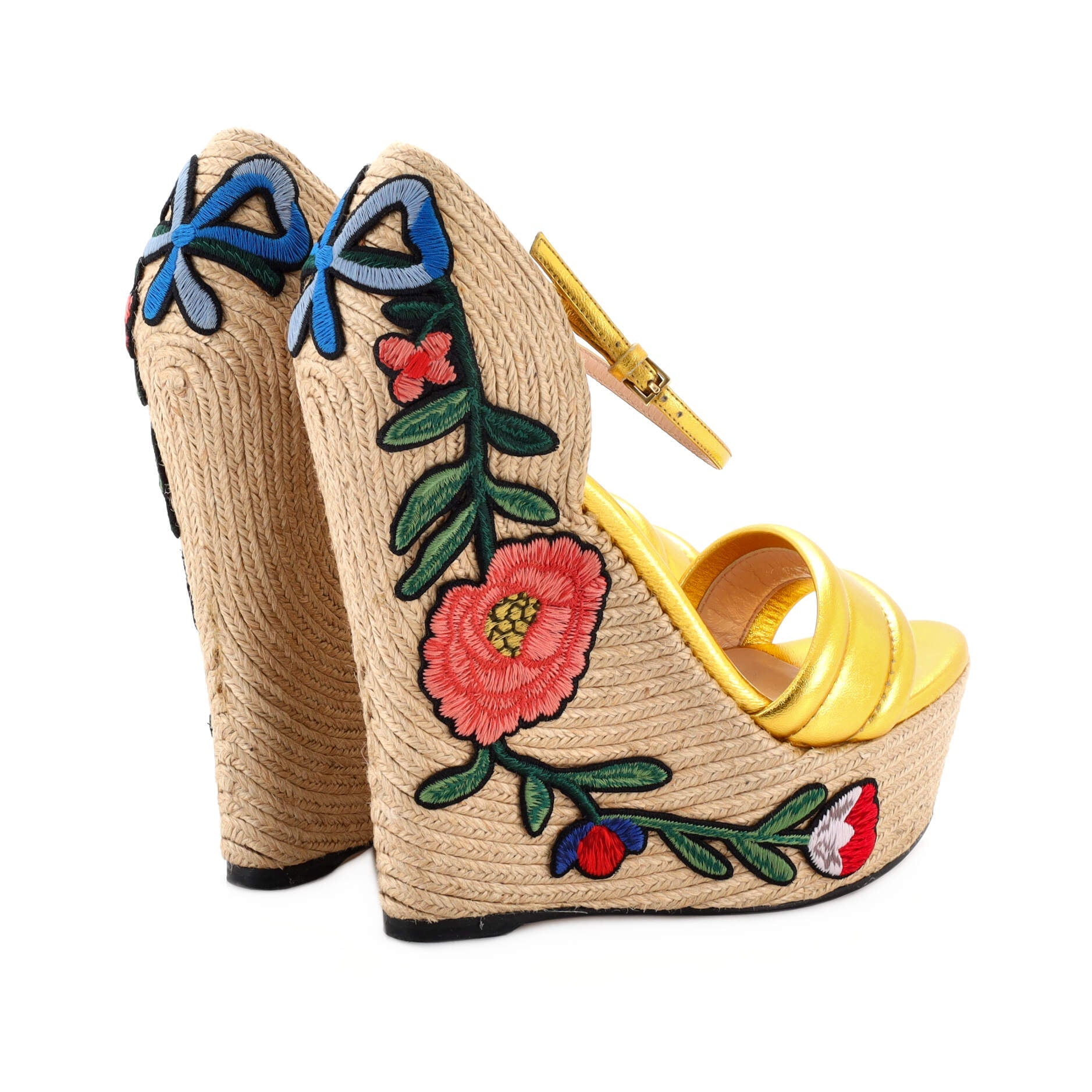 Women's Embroidered Wedge Espadrilles Leather with Applique
