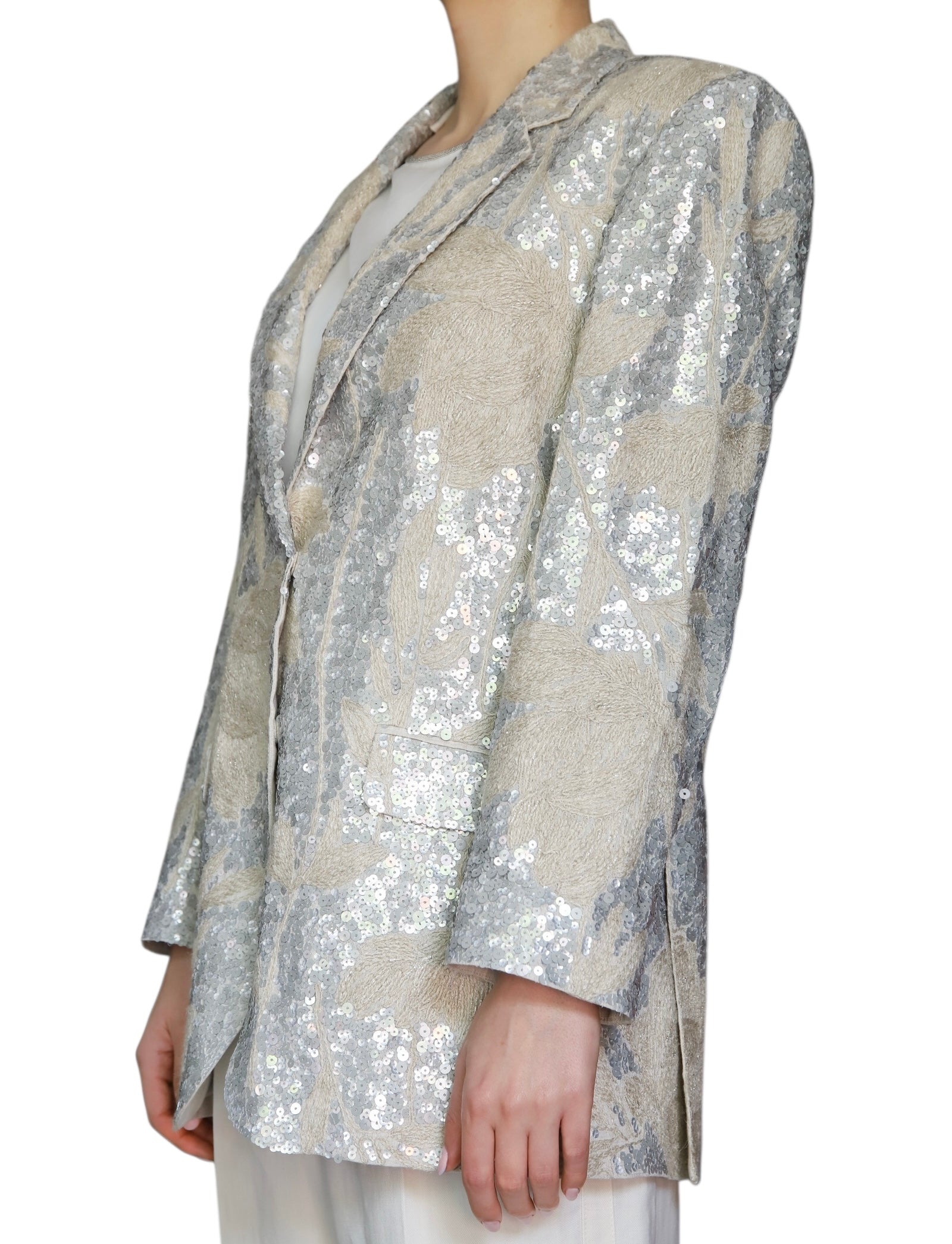 Brunello Cucinelli Grey Blue Sequin Linen Blazer - IT 42 / US 6