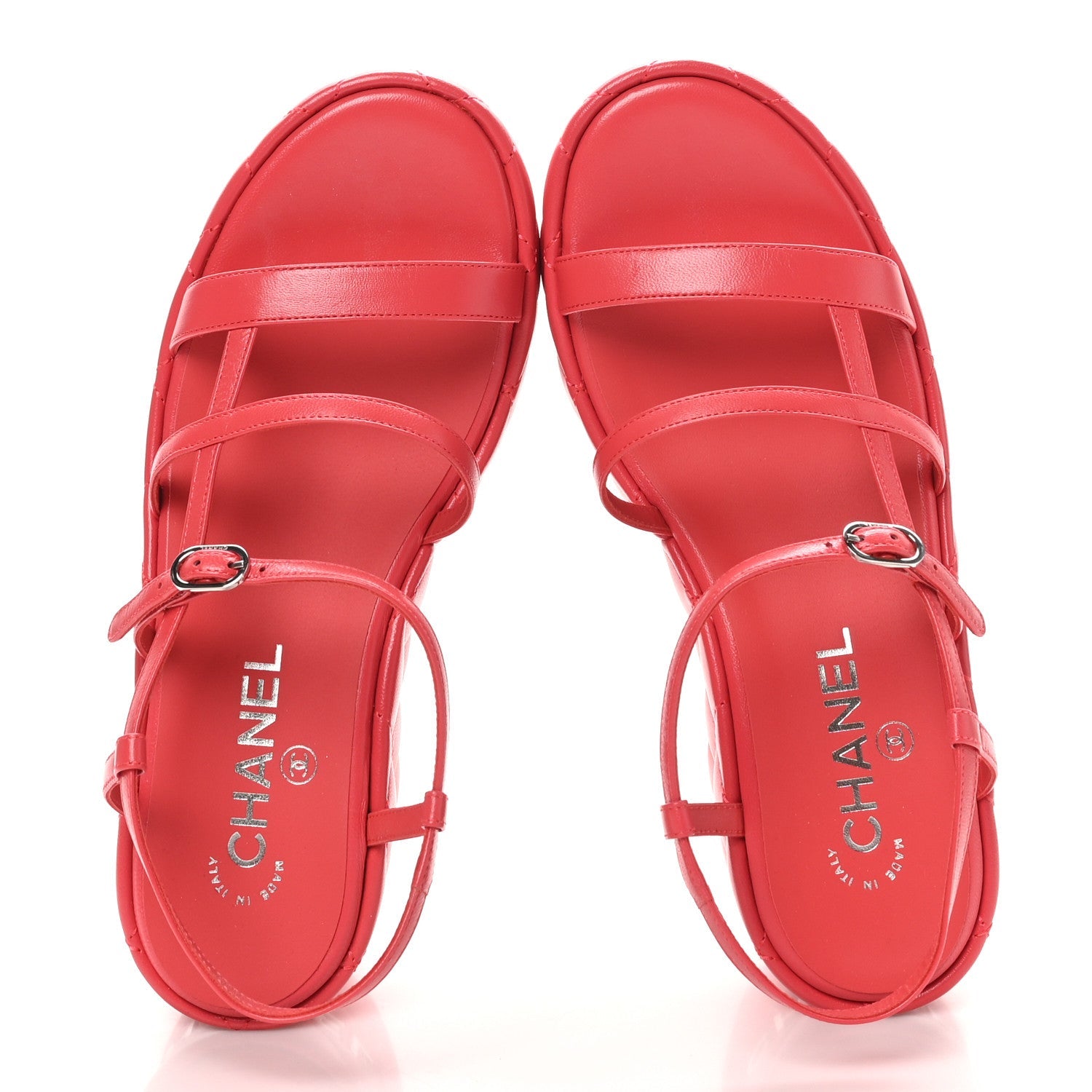 Calfskin Quilted Wedge Logo Sandals 37 Red