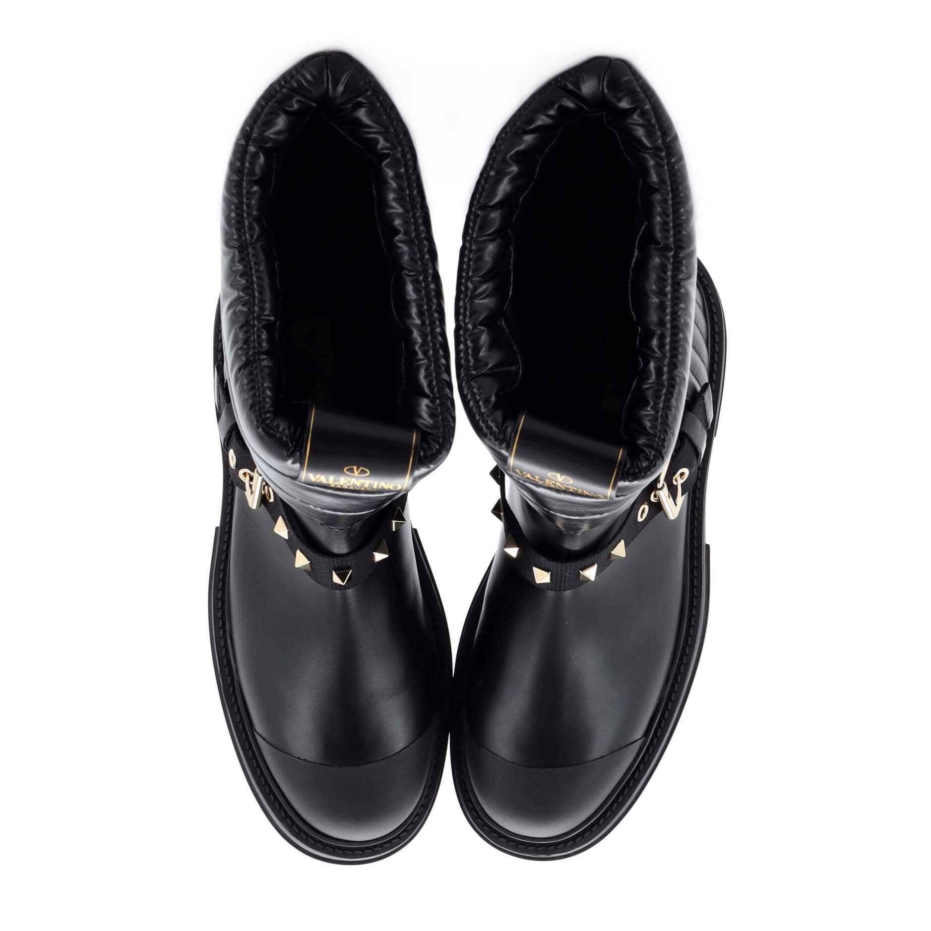 Women's Rockstud Biker Boots Leather with Quilted Nylon