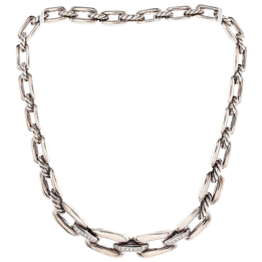 Wellesley Chain Necklace Sterling Silver with Diamonds Short