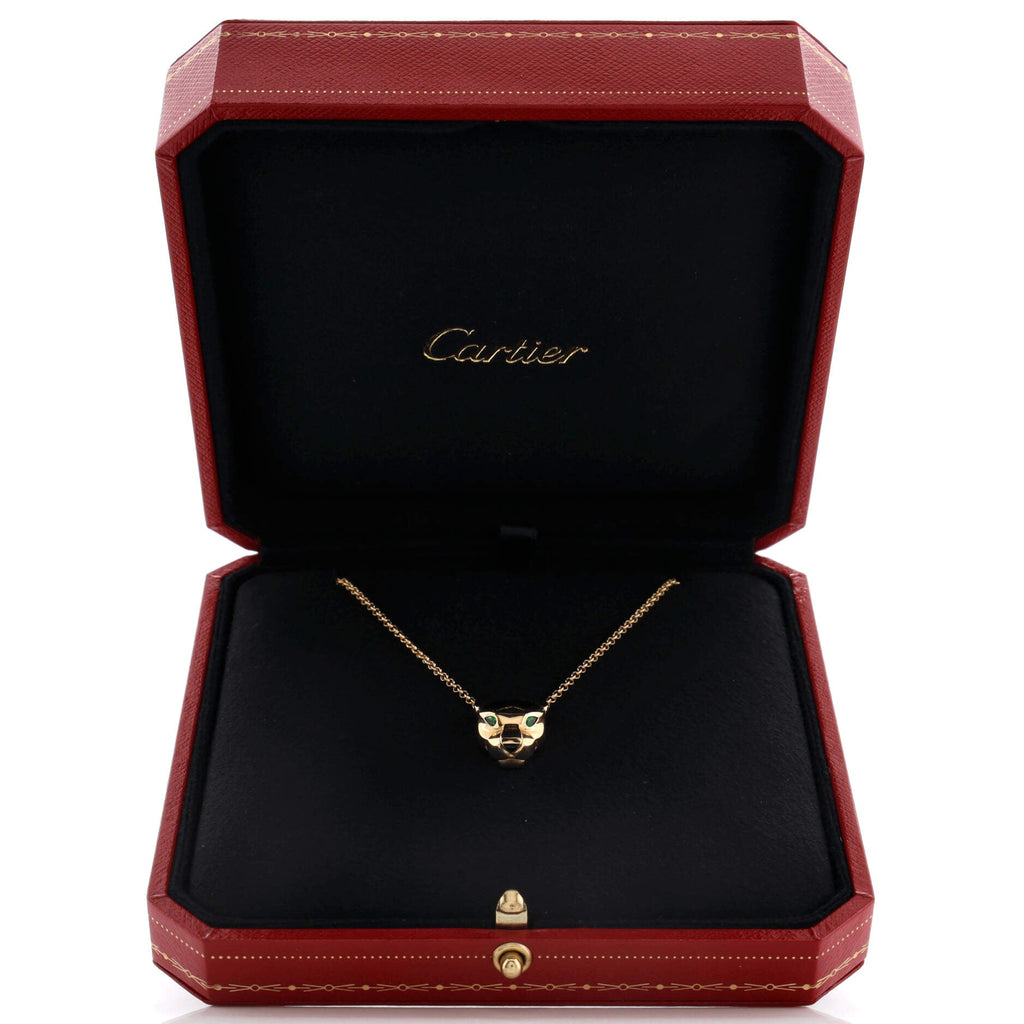 Panthere de Cartier Head Pendant Necklace 18K Yellow Gold with Onyx and Tsavorite