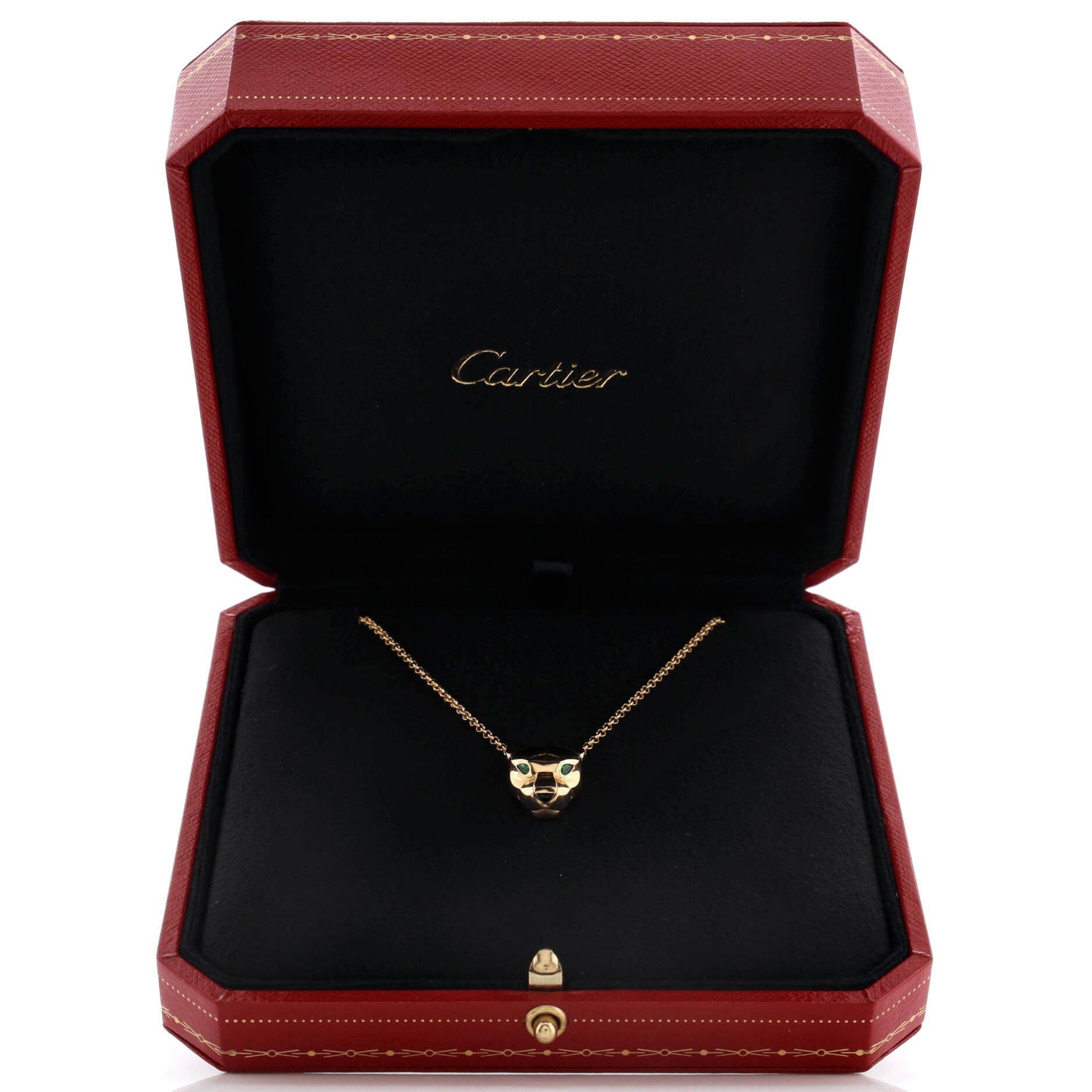 Panthere de Cartier Head Pendant Necklace 18K Yellow Gold with Onyx and Tsavorite