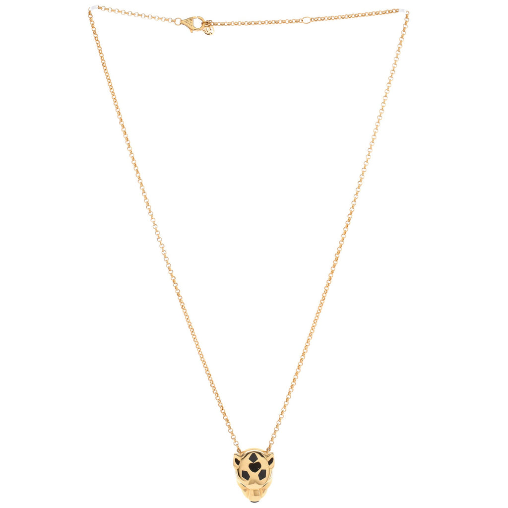Panthere de Cartier Head Pendant Necklace 18K Yellow Gold with Onyx and Tsavorite