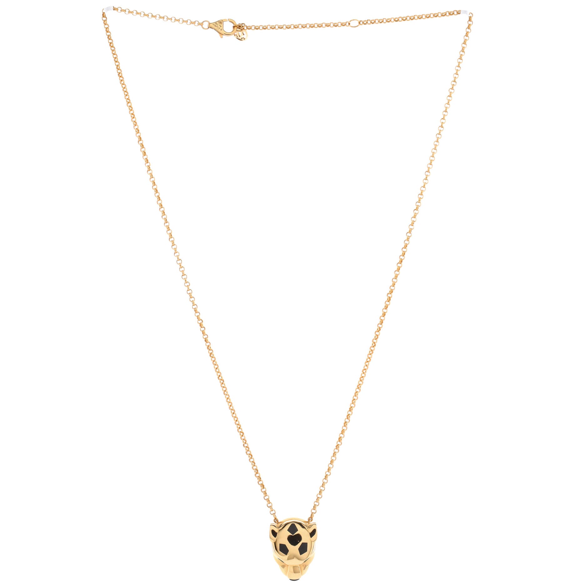 Panthere de Cartier Head Pendant Necklace 18K Yellow Gold with Onyx and Tsavorite