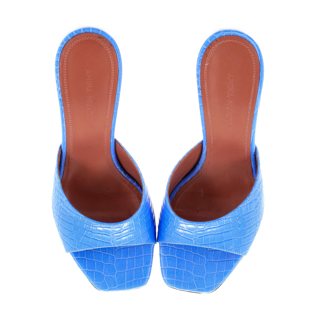 Women's Lupita Heeled Mules Crocodile Embossed Leather 90