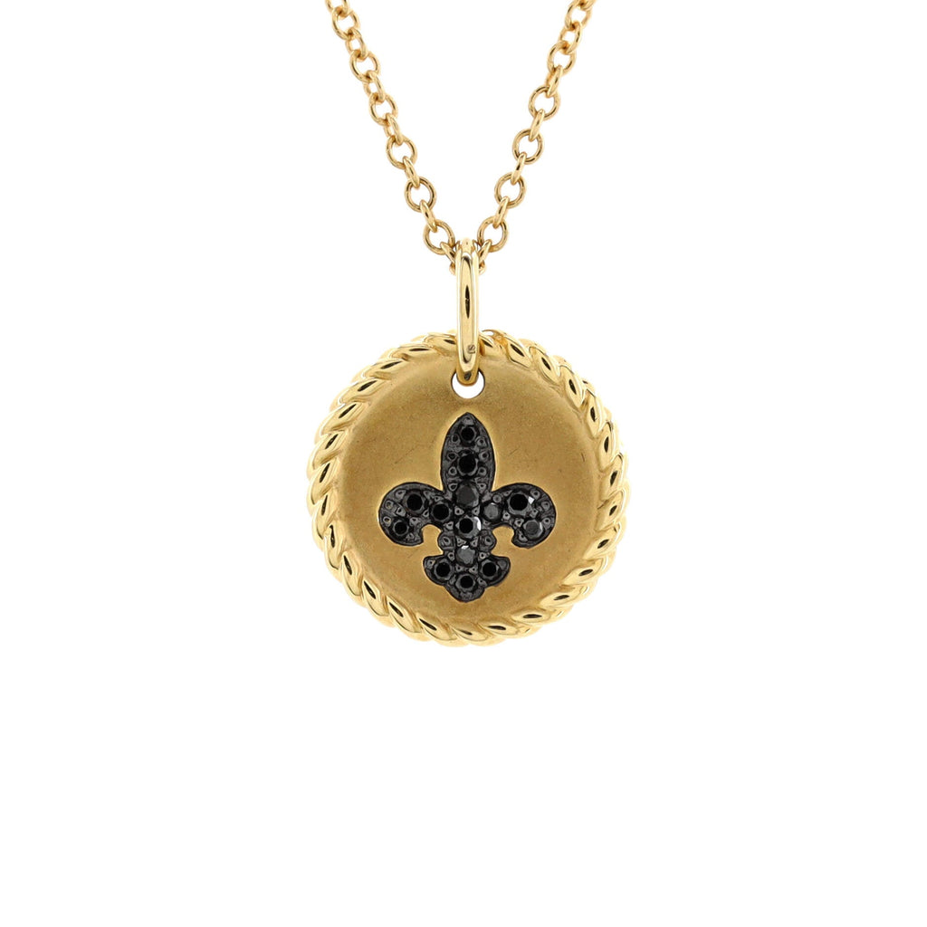 Cable Collectibles Fleur de Lis Pendant Necklace 18K Yellow Gold with Black Diamonds