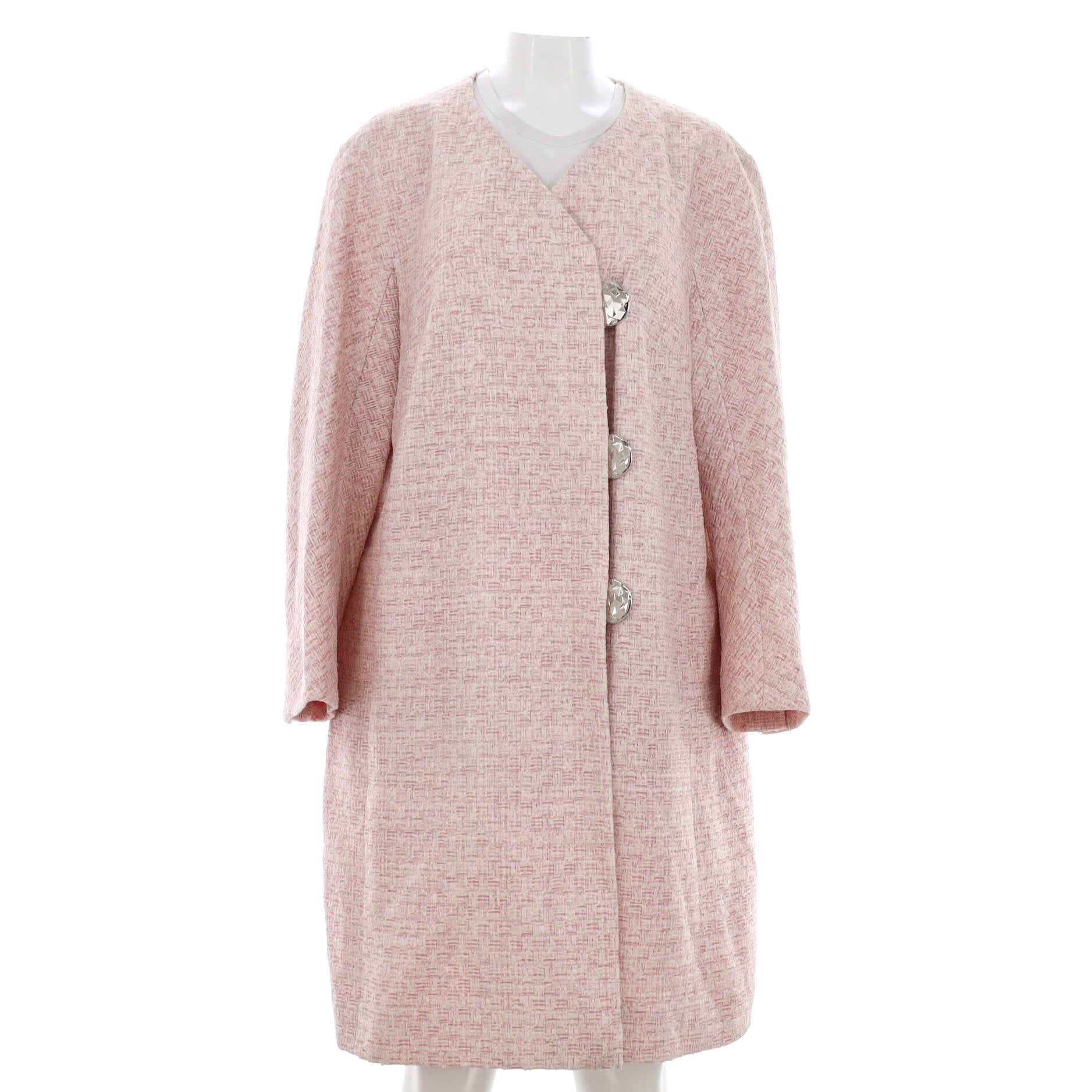 Women's Three Button Collarless Coat Tweed