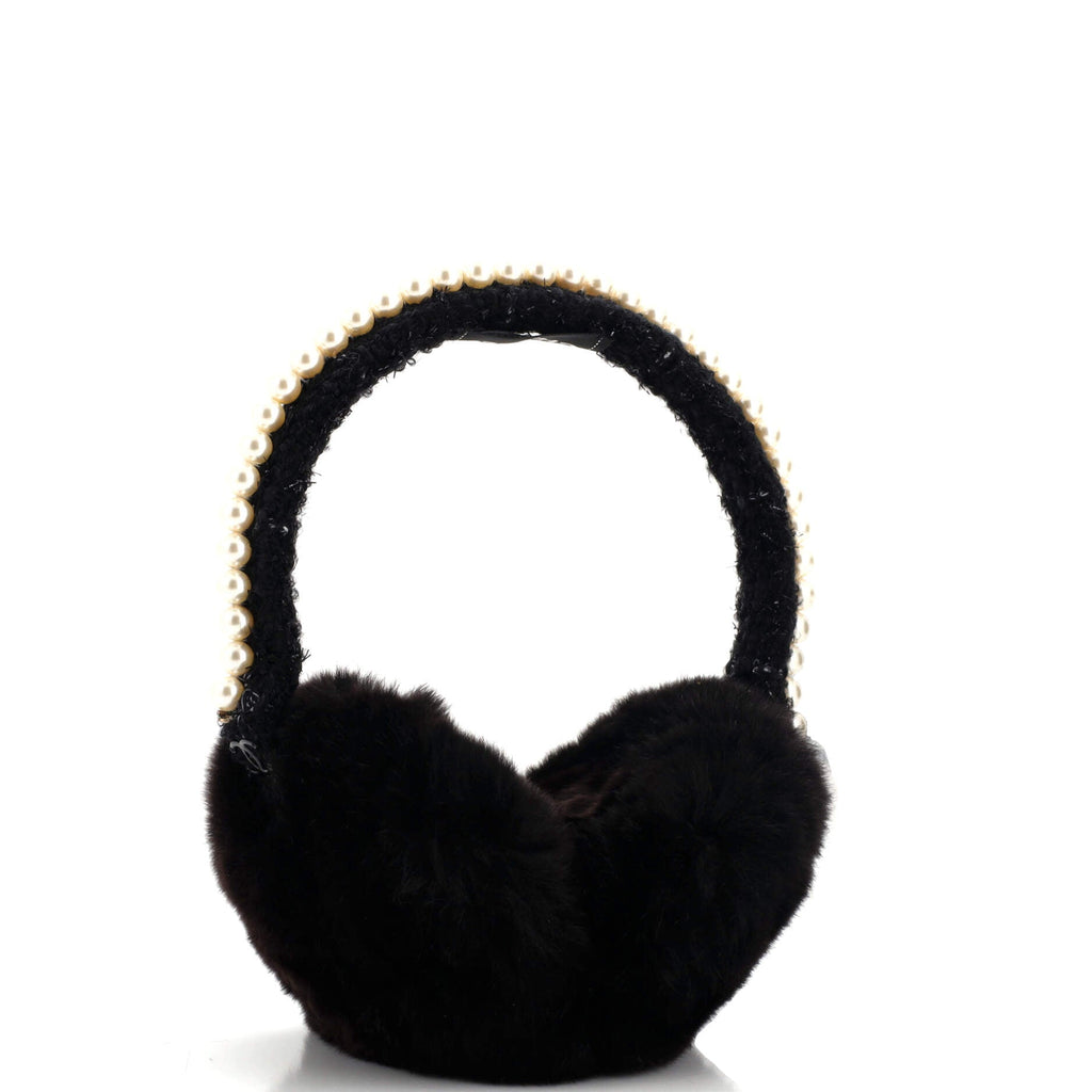 CC Earmuffs Faux Fur and Tweed with Faux Pearls