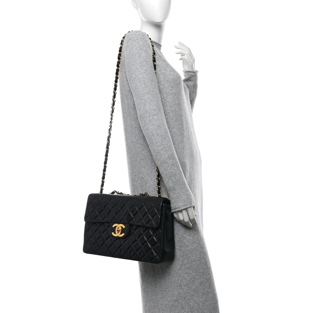 Lambskin Quilted XL Jumbo Single Flap Black