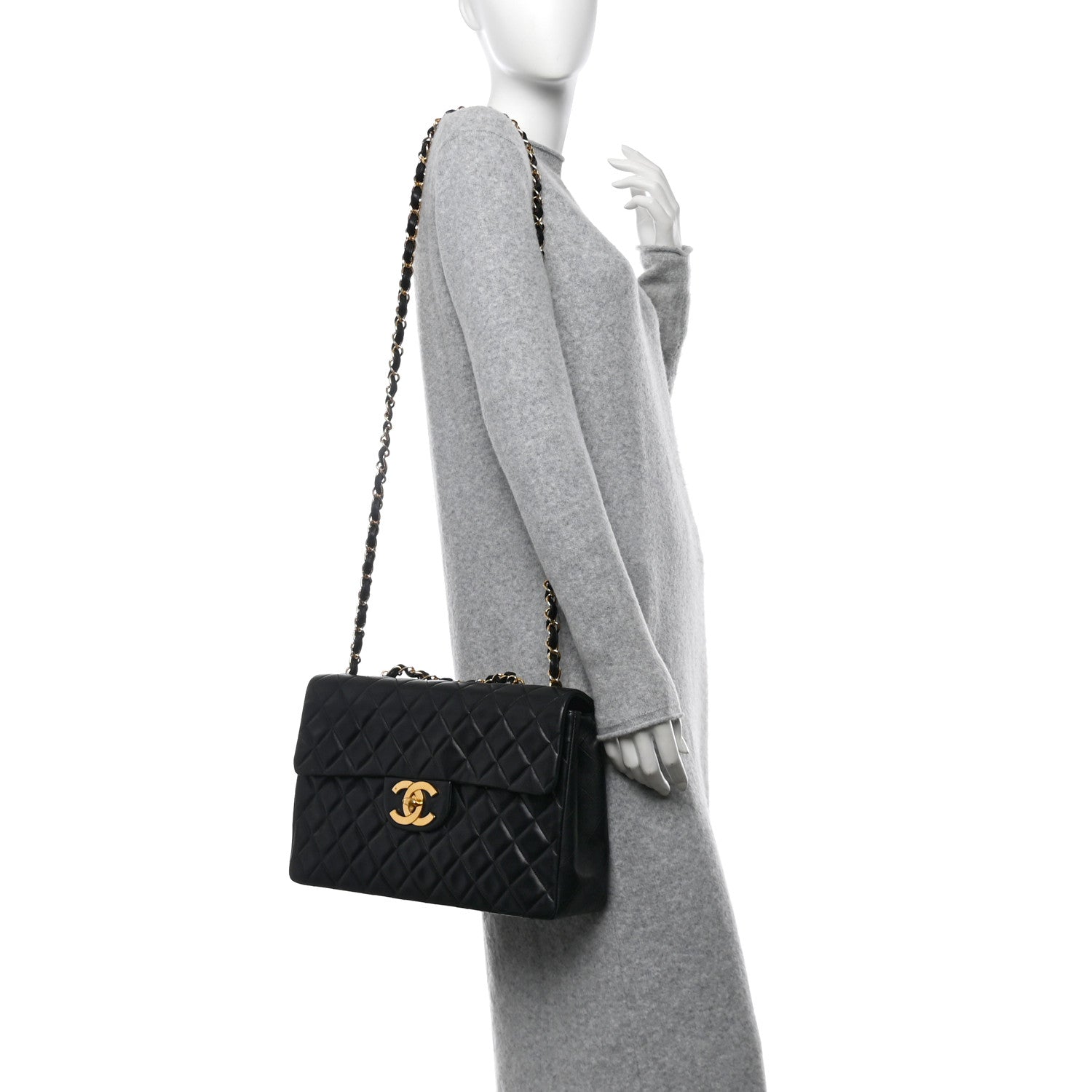 Lambskin Quilted XL Jumbo Single Flap Black