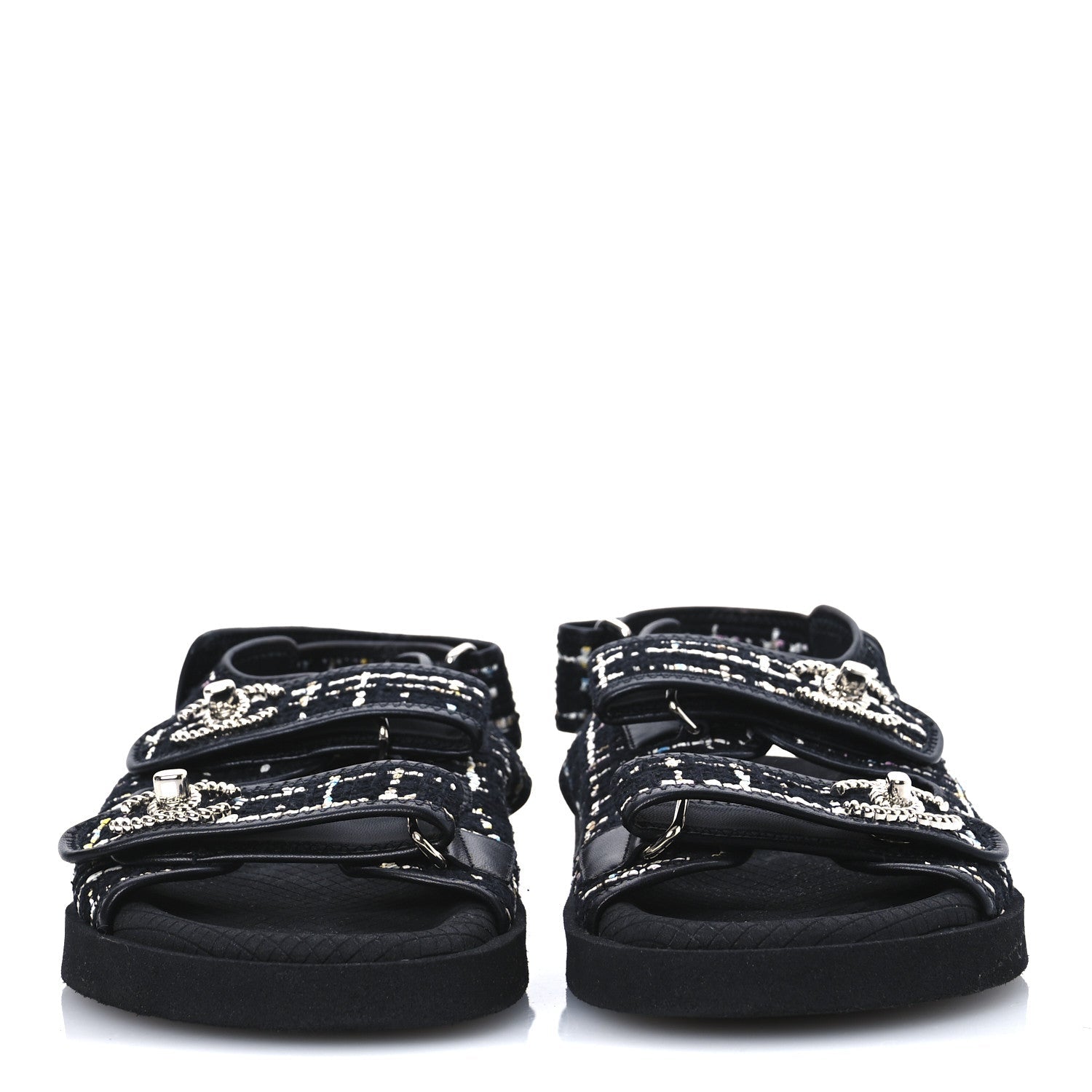 Tweed Lambskin Dad Sandals 39 Black Multicolor