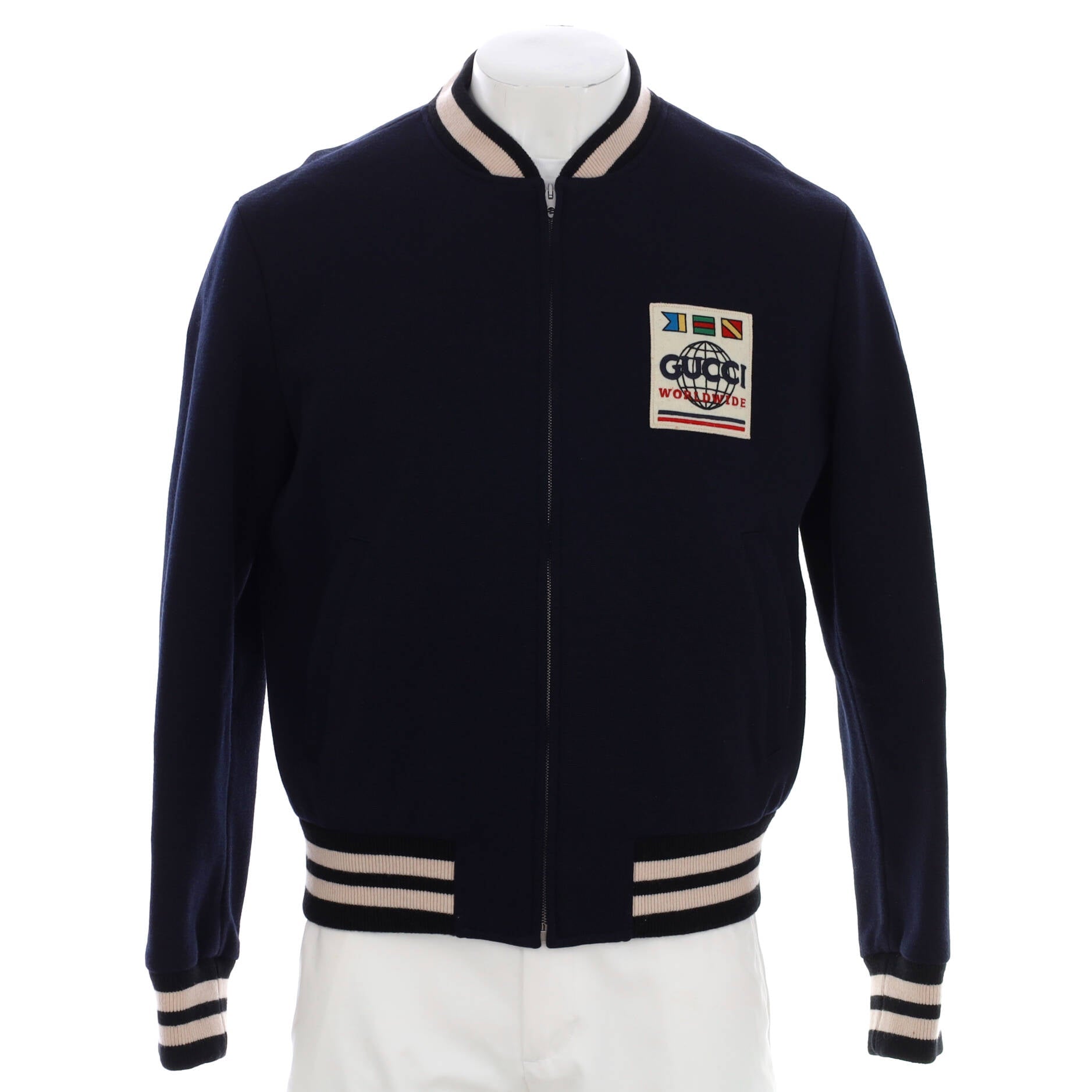 Men's Logo Patch Bomber Jacket Wool Blend