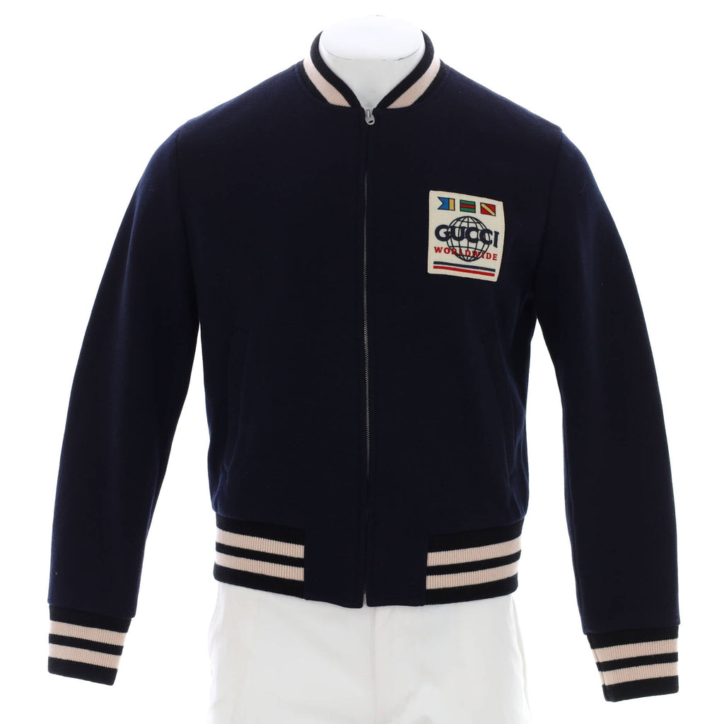 Men's Logo Patch Bomber Jacket Wool Blend