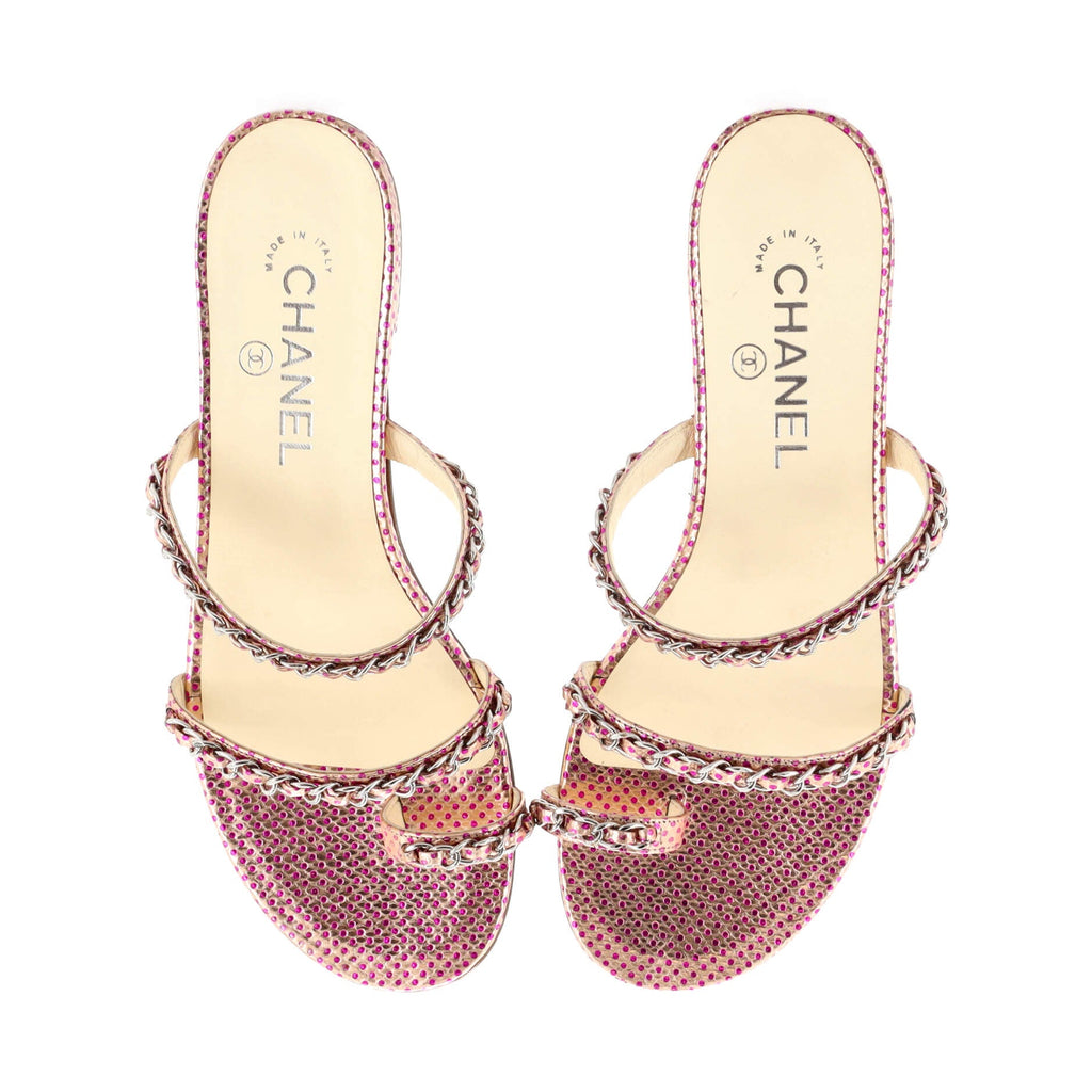Women's Chain Strap Slide Sandals Printed Leather