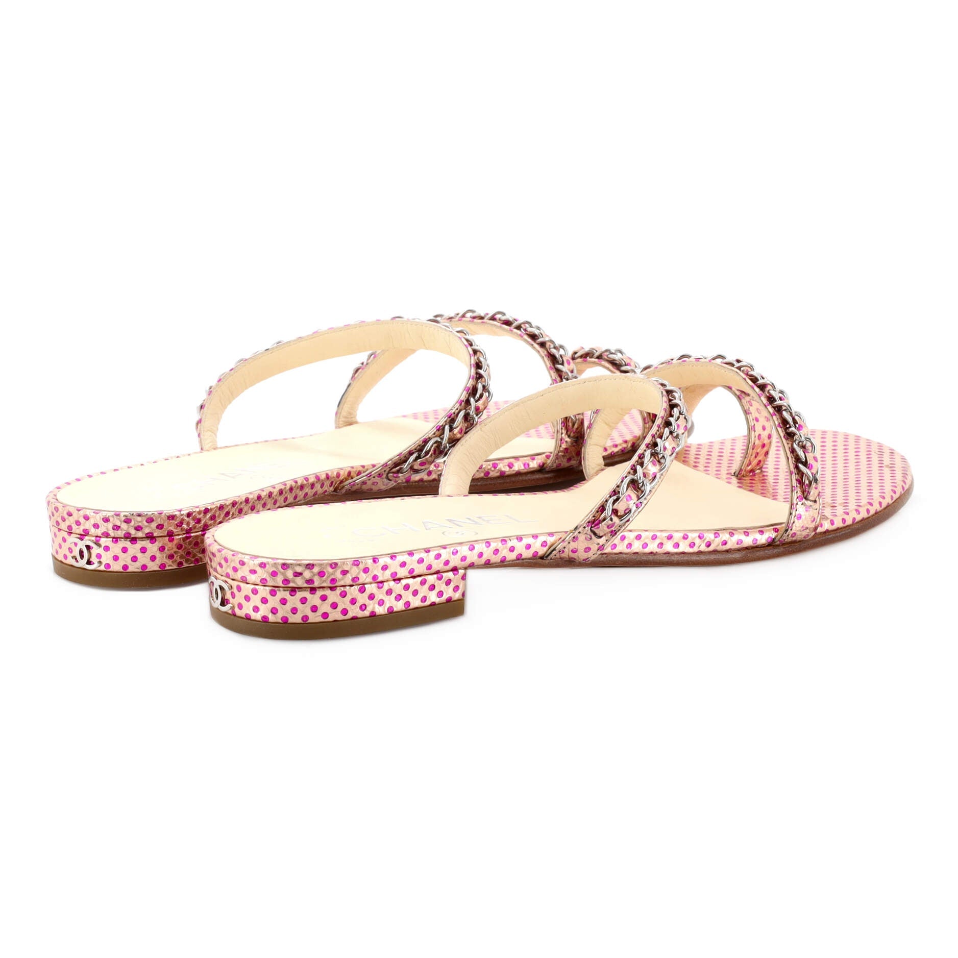Women's Chain Strap Slide Sandals Printed Leather