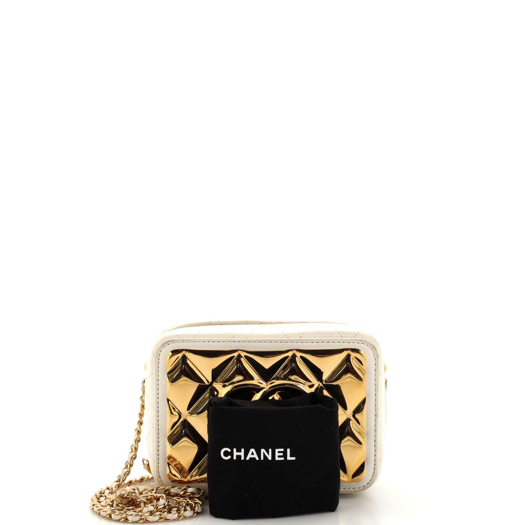 Golden Plate Zip Around Vanity Case with Chain Quilted Metal and Lambskin Mini