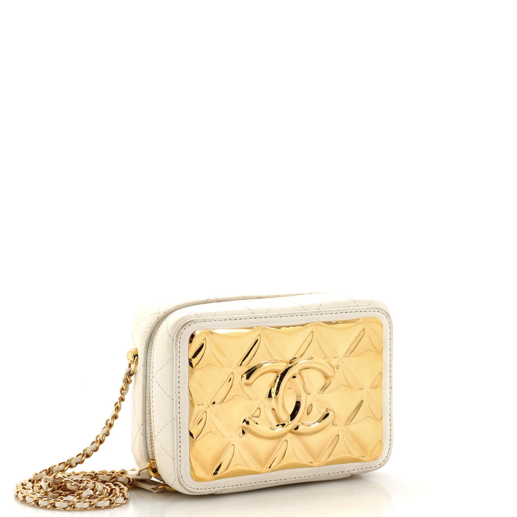 Golden Plate Zip Around Vanity Case with Chain Quilted Metal and Lambskin Mini