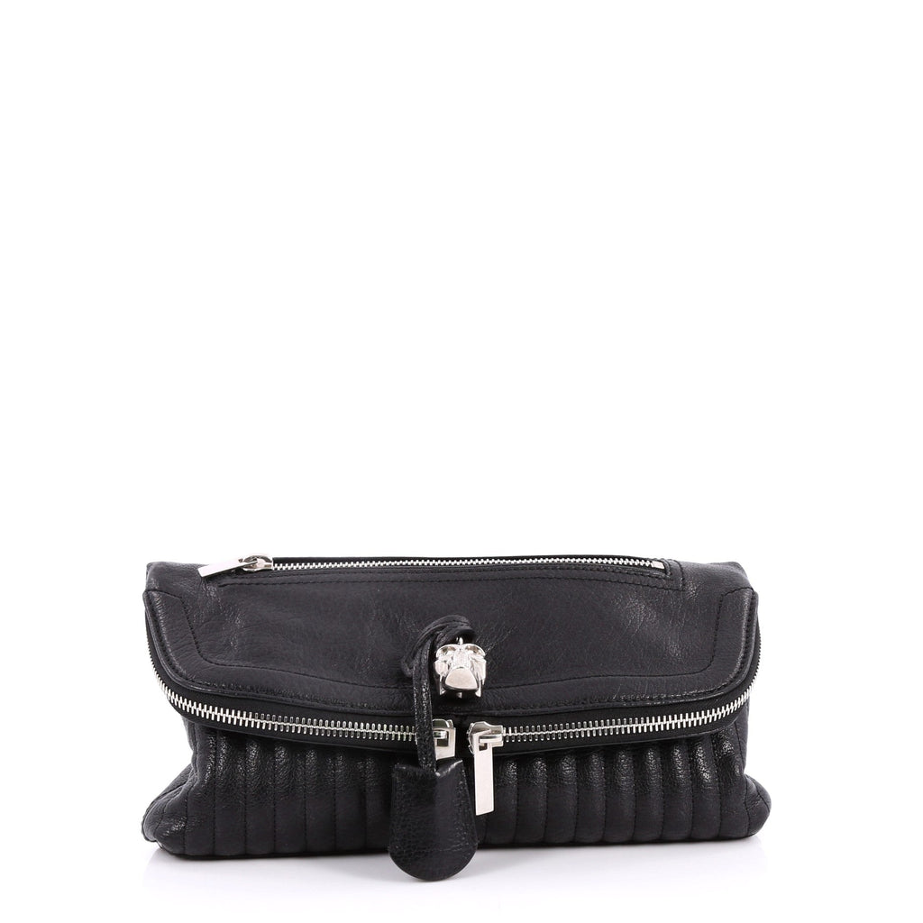 Skull Padlock Fold Over Clutch Leather