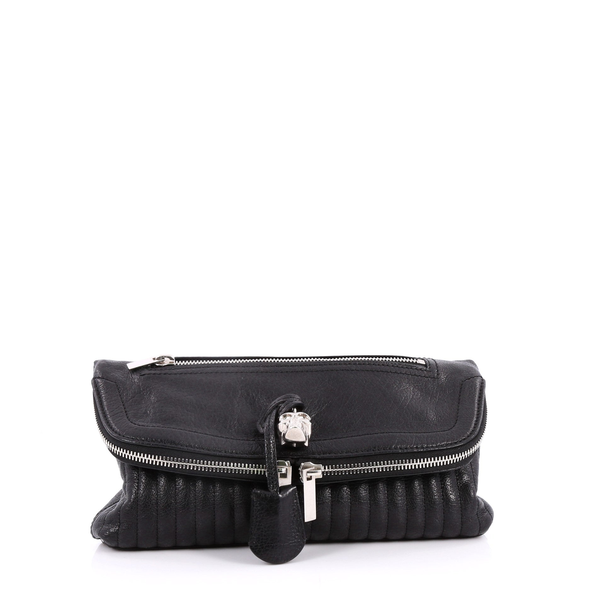 Skull Padlock Fold Over Clutch Leather