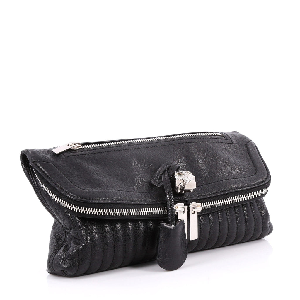 Skull Padlock Fold Over Clutch Leather