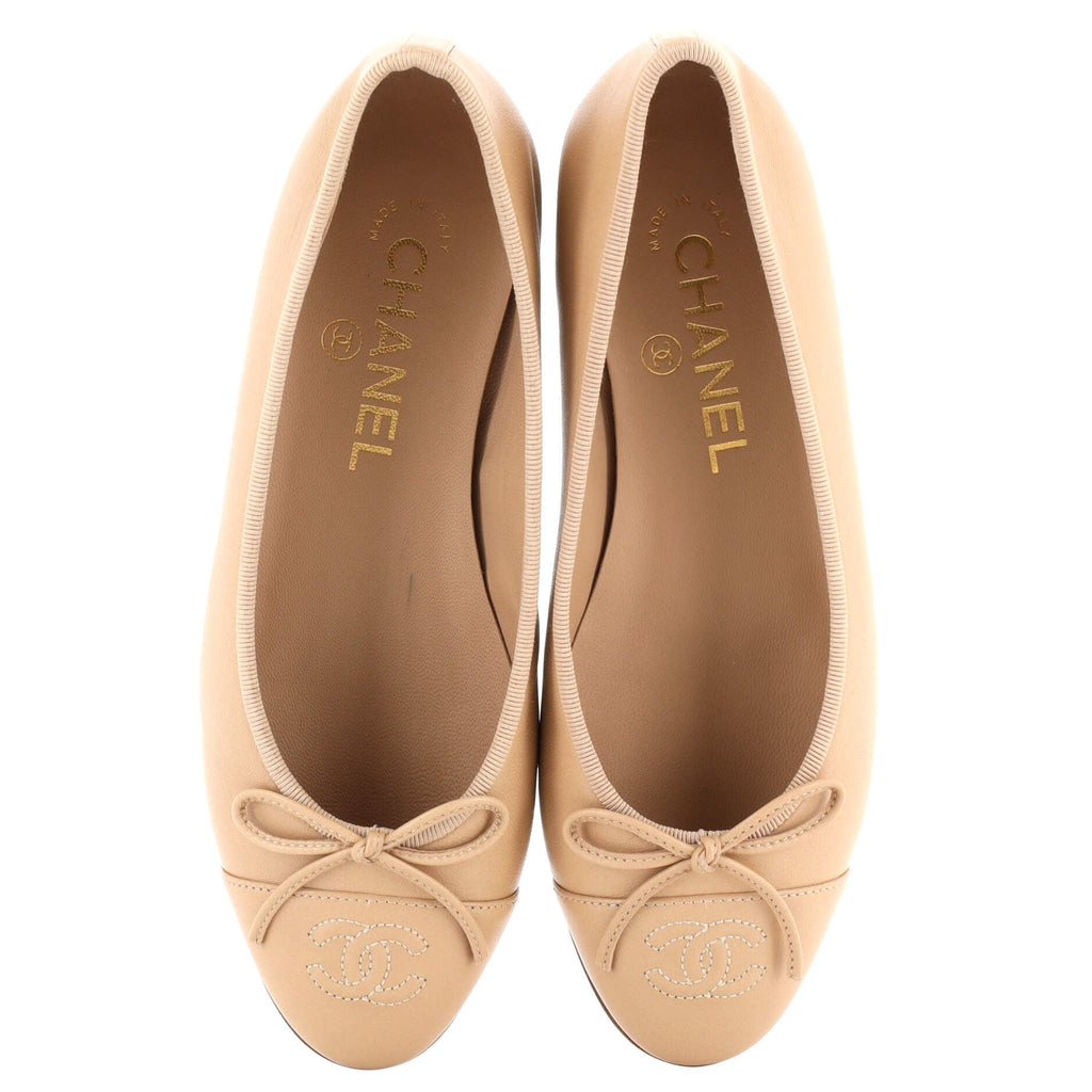 Women's CC Cap Toe Bow Ballerina Flats Leather
