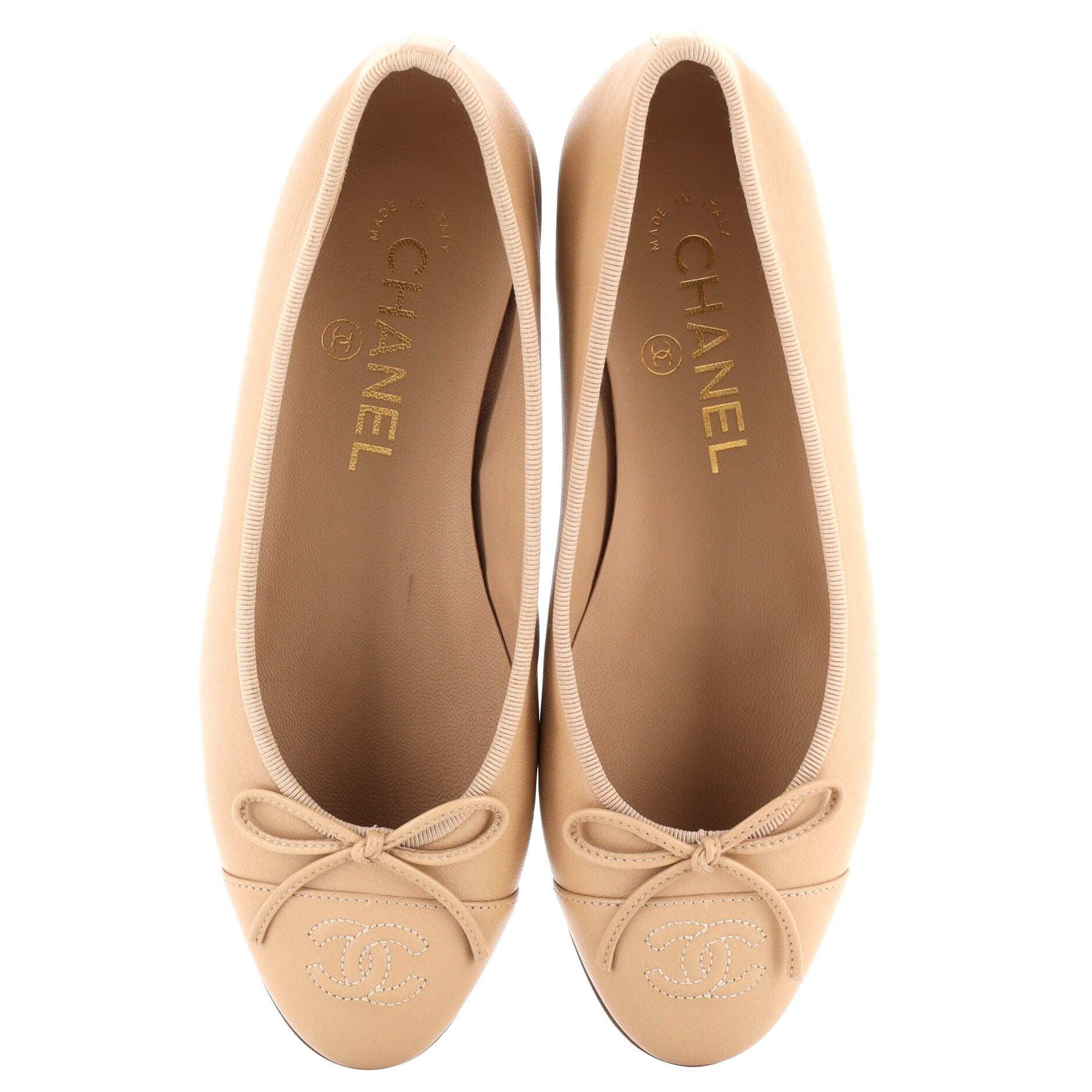 Women's CC Cap Toe Bow Ballerina Flats Leather