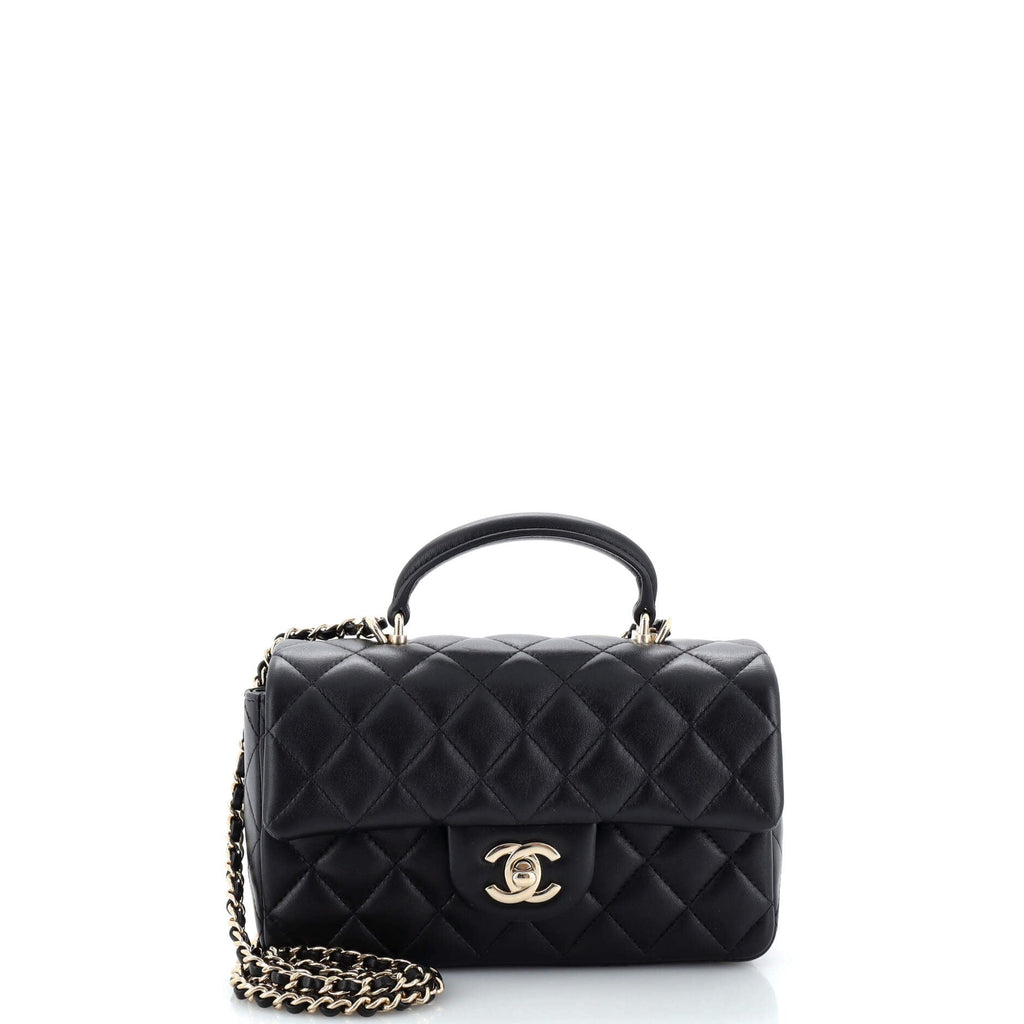 Classic Single Flap Top Handle Bag Quilted Lambskin Mini